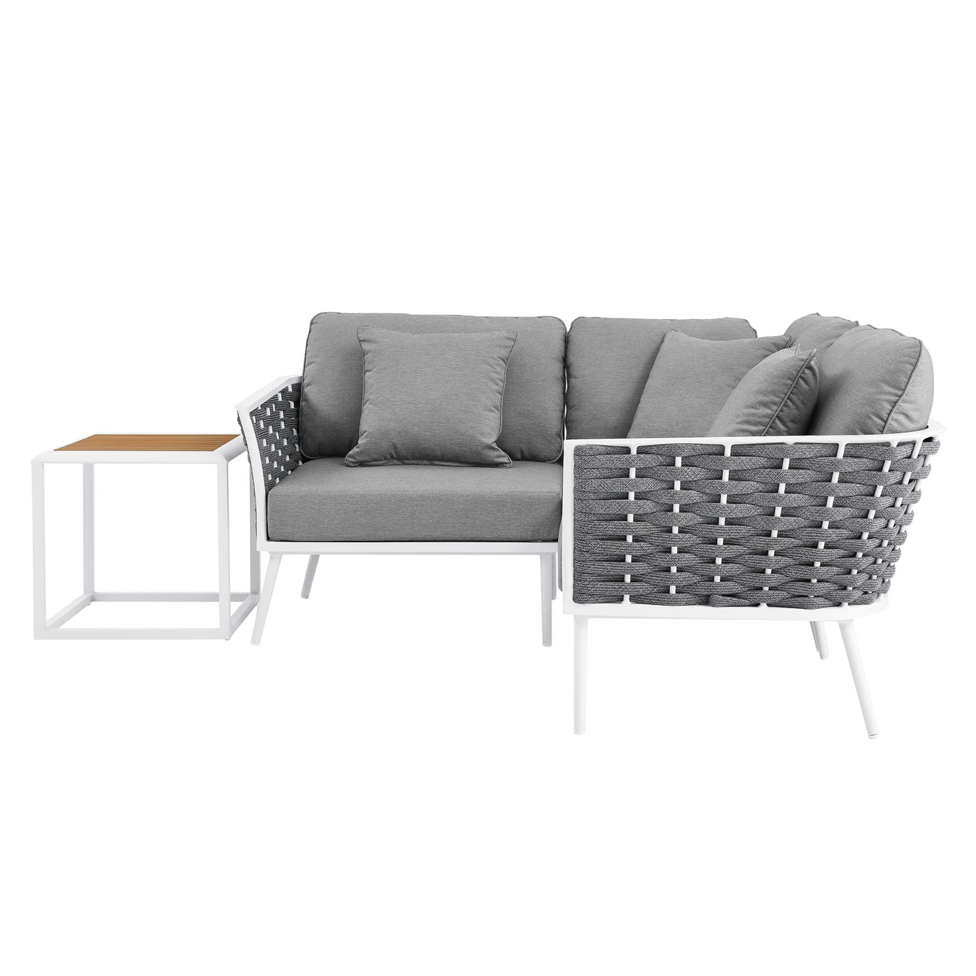 Stance 4 Piece Outdoor Patio Aluminum Sectional Sofa Set, White Gray