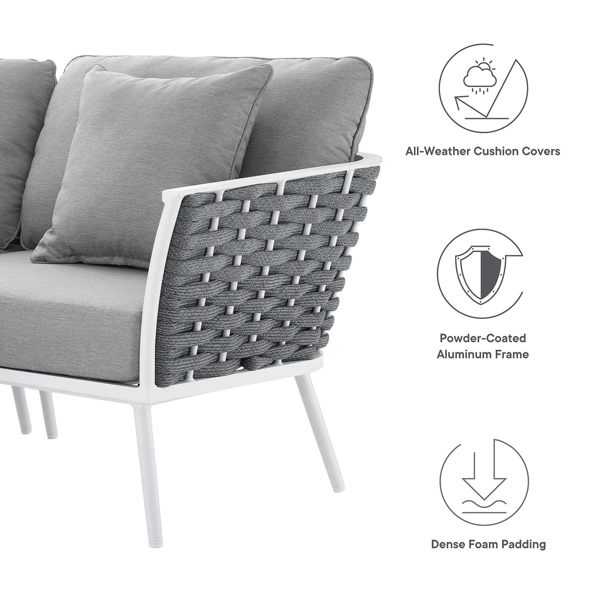 Stance 8 Piece Outdoor Patio Aluminum Sectional Sofa Set, White Gray