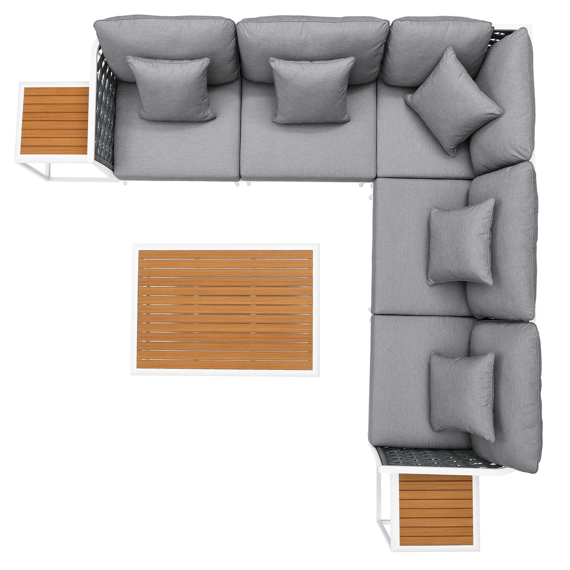 Stance 8 Piece Outdoor Patio Aluminum Sectional Sofa Set, White Gray