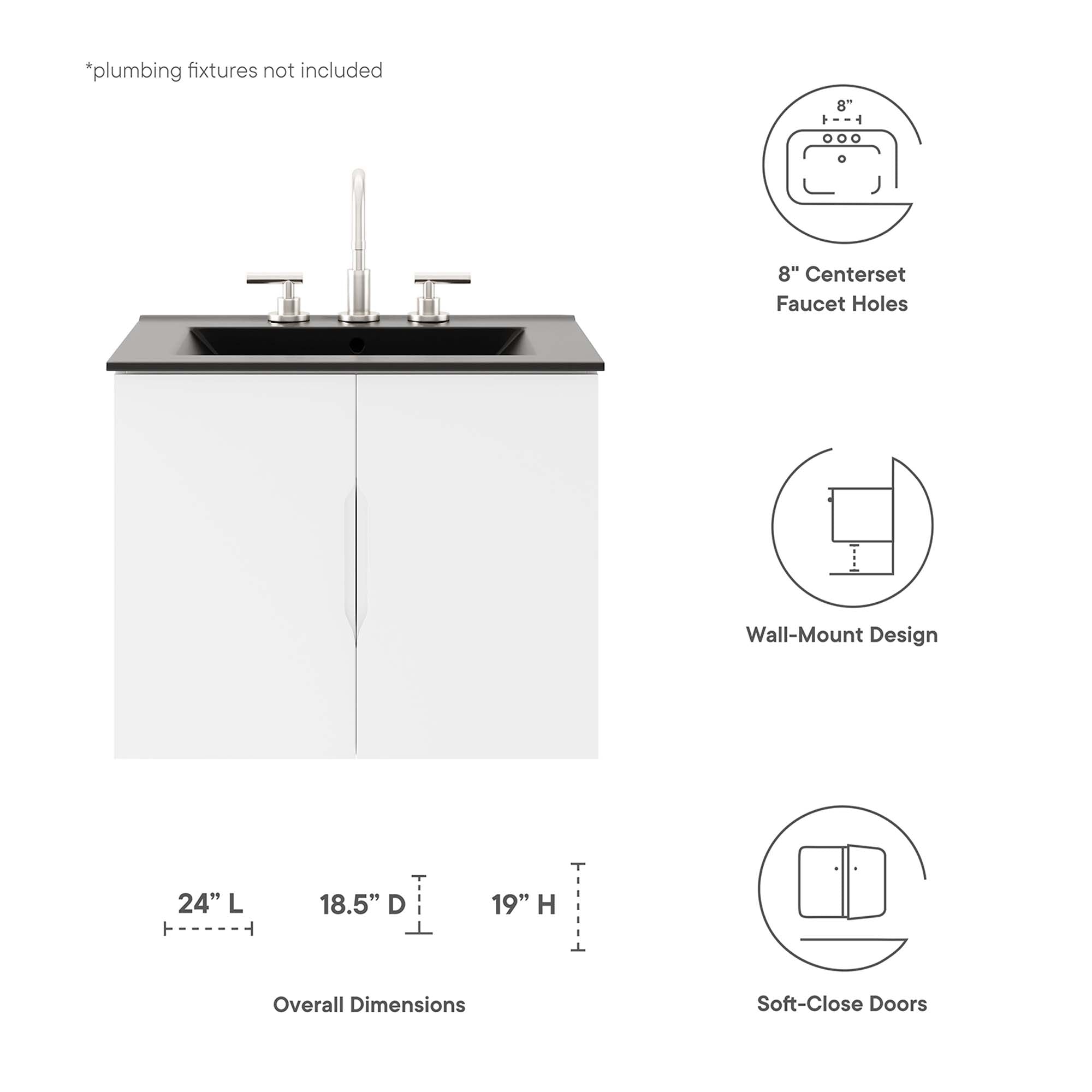 Vitality 24" Bathroom Vanity, White Black
