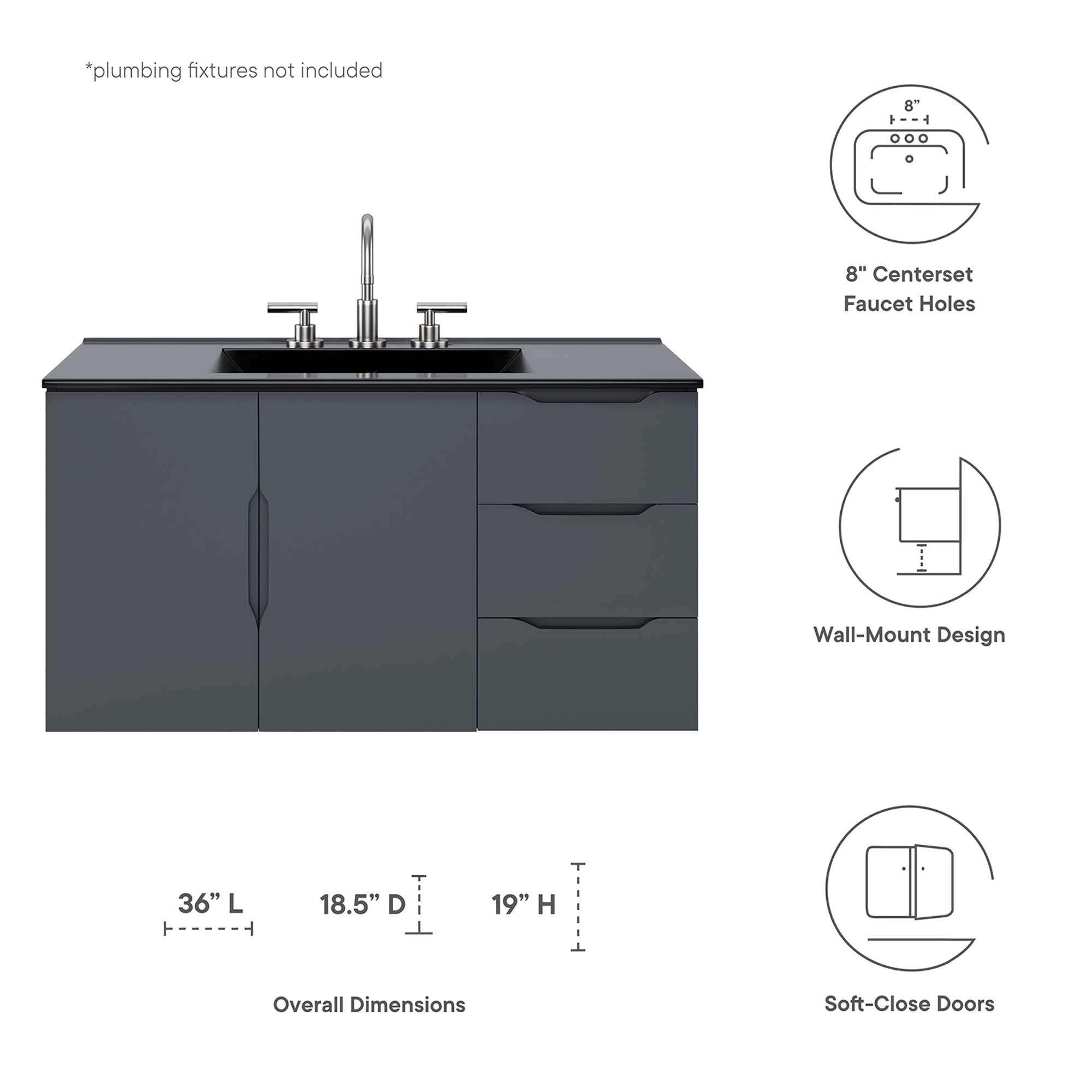 Vitality 36" Bathroom Vanity, Gray Black