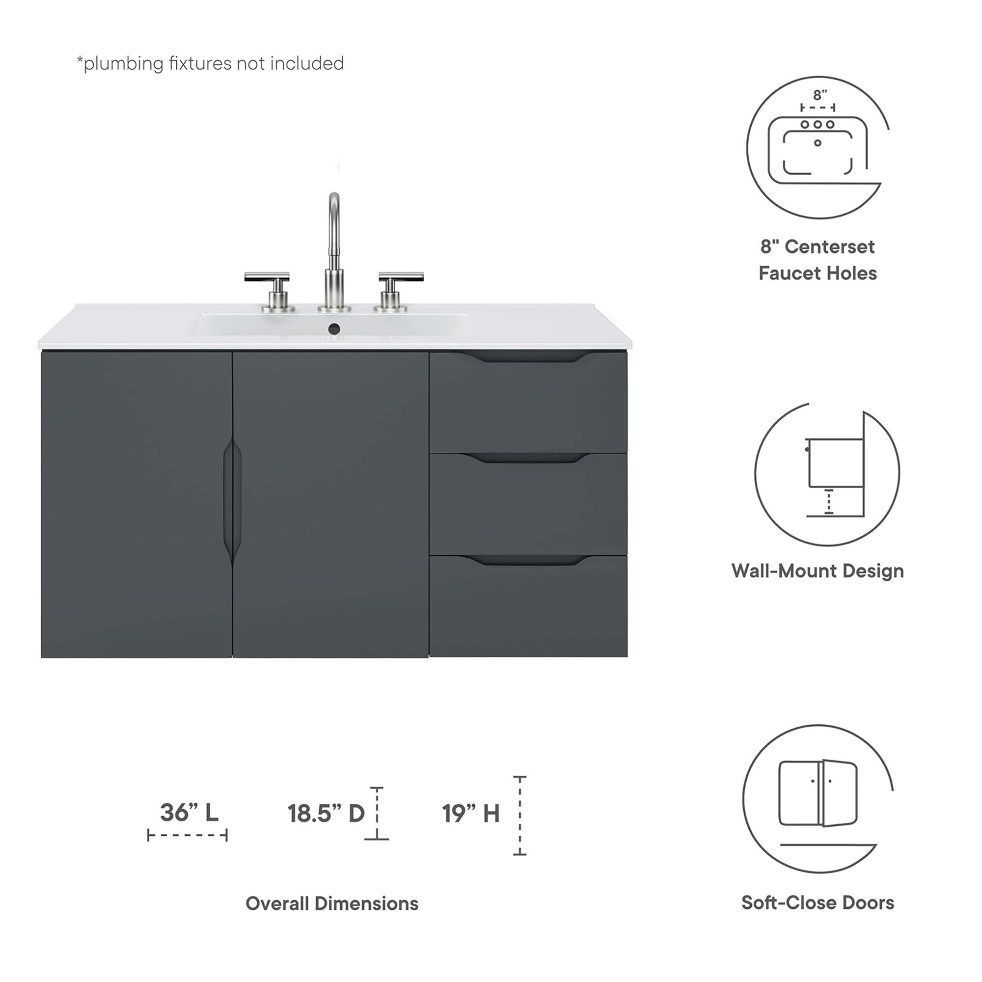 Vitality 36" Bathroom Vanity, Gray White