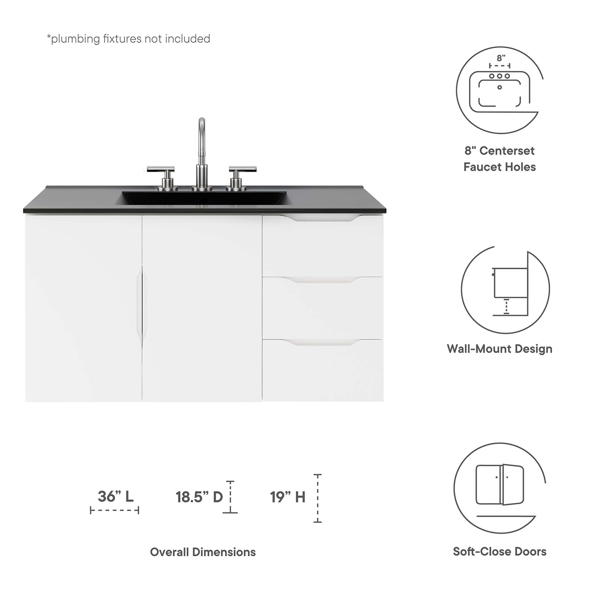 Vitality 36" Bathroom Vanity, White Black