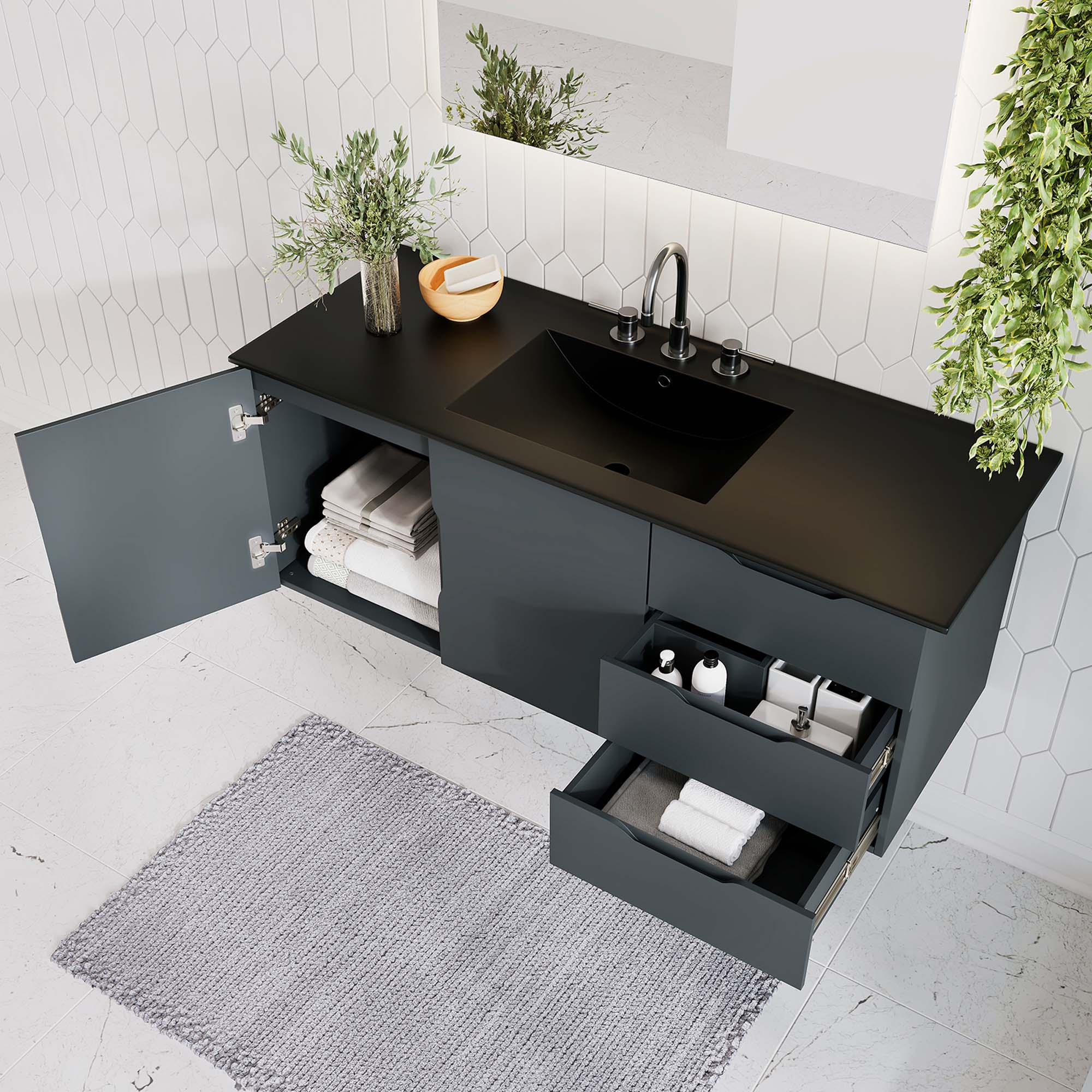 Vitality 48" Single Sink Bathroom Vanity, Gray Black