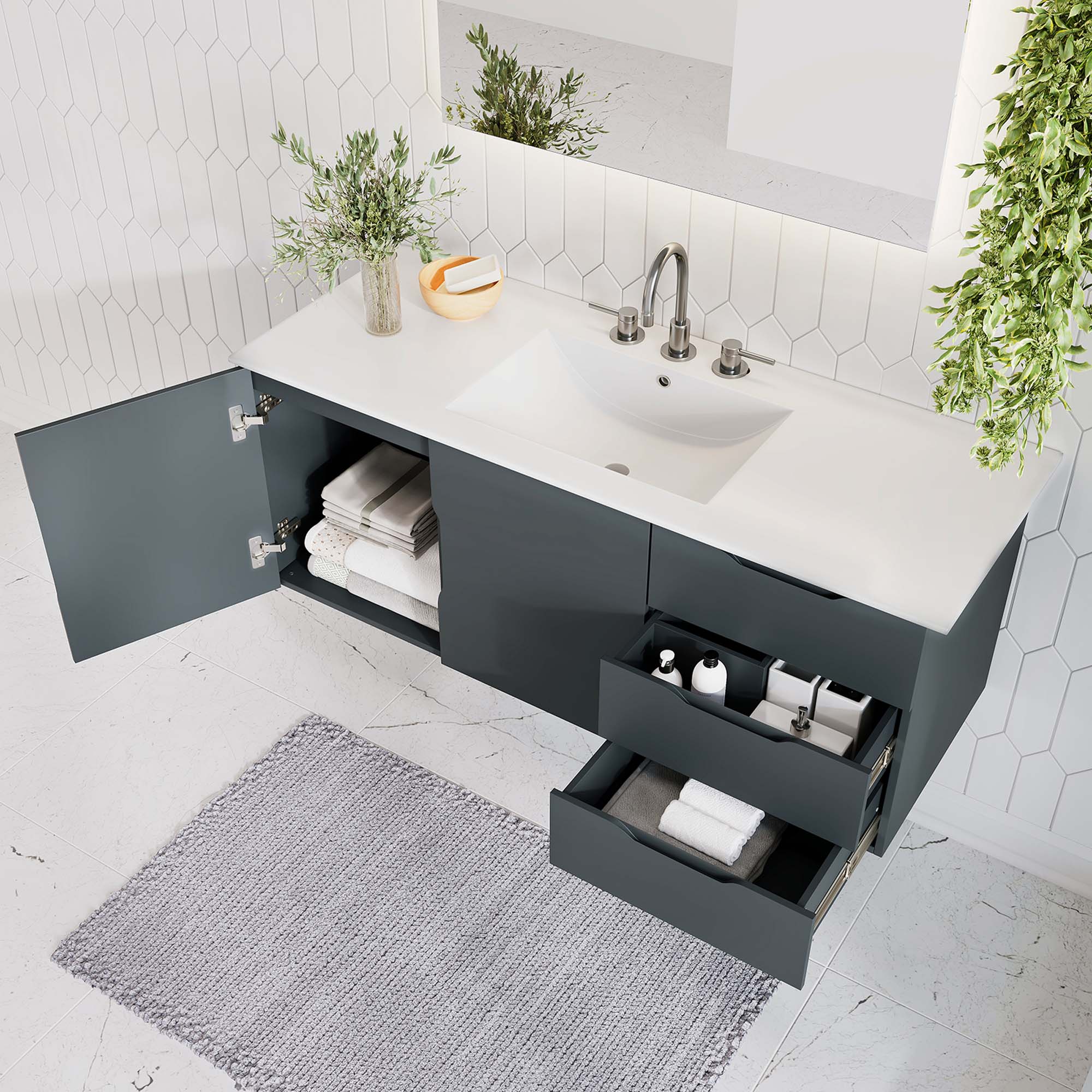 Vitality 48" Single Sink Bathroom Vanity, Gray White