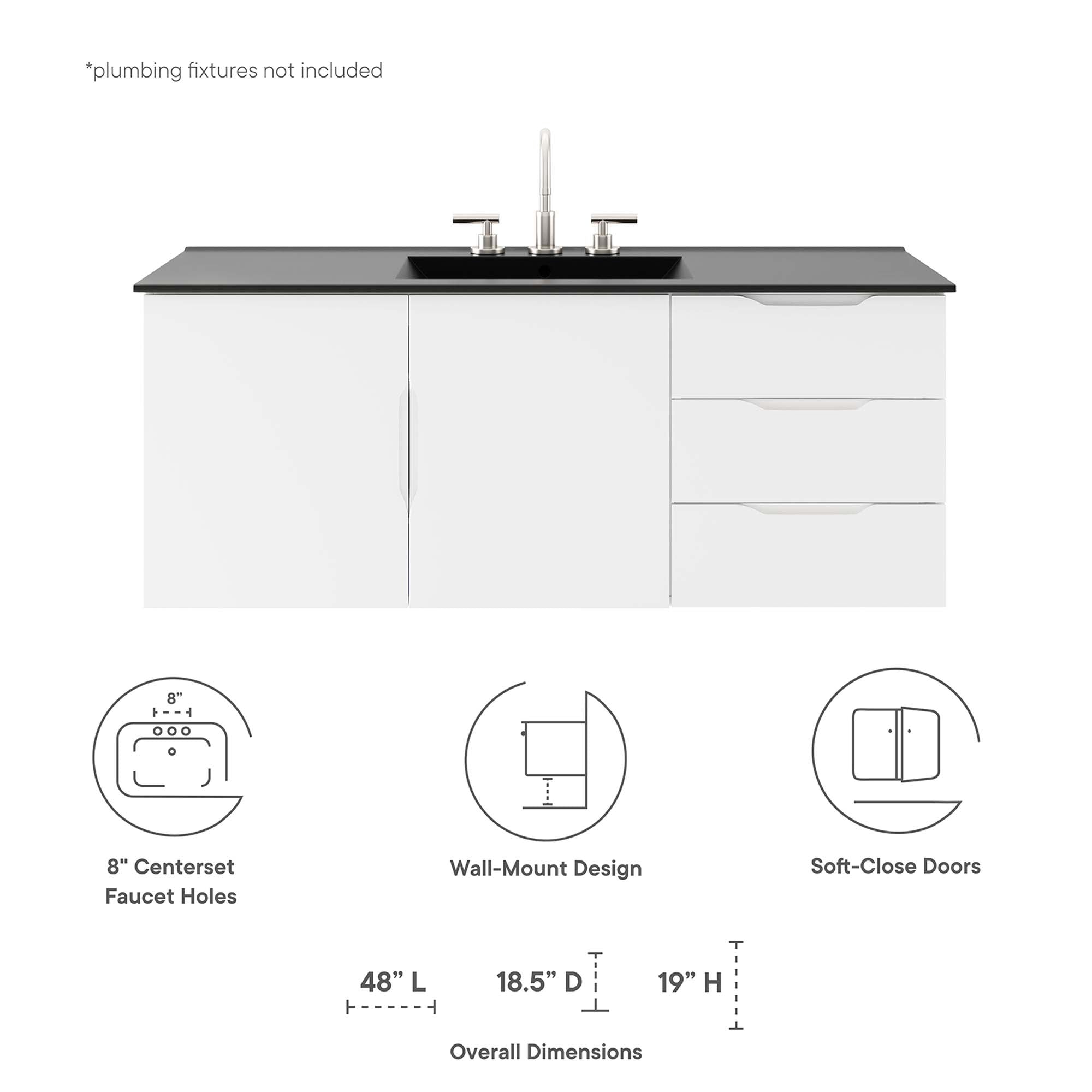 Vitality 48" Single Sink Bathroom Vanity, White Black