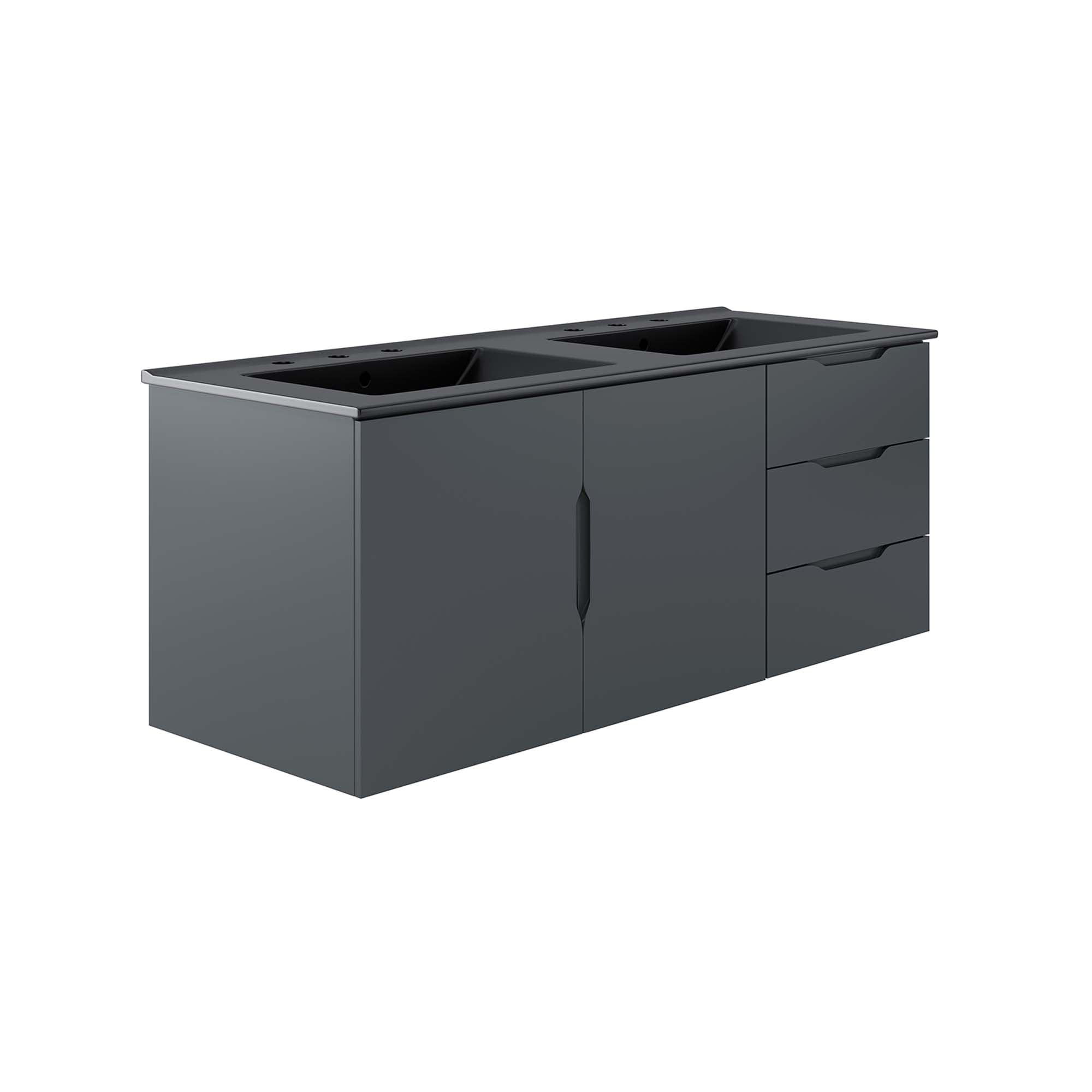 Vitality 48" Double Sink Bathroom Vanity, Gray Black