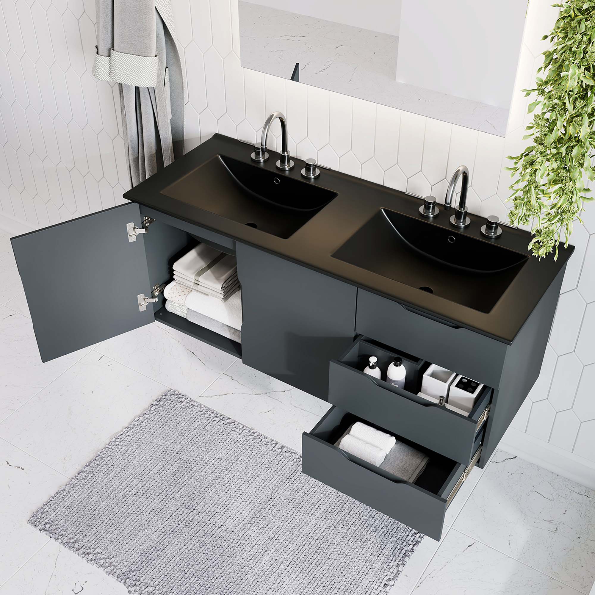 Vitality 48" Double Sink Bathroom Vanity, Gray Black