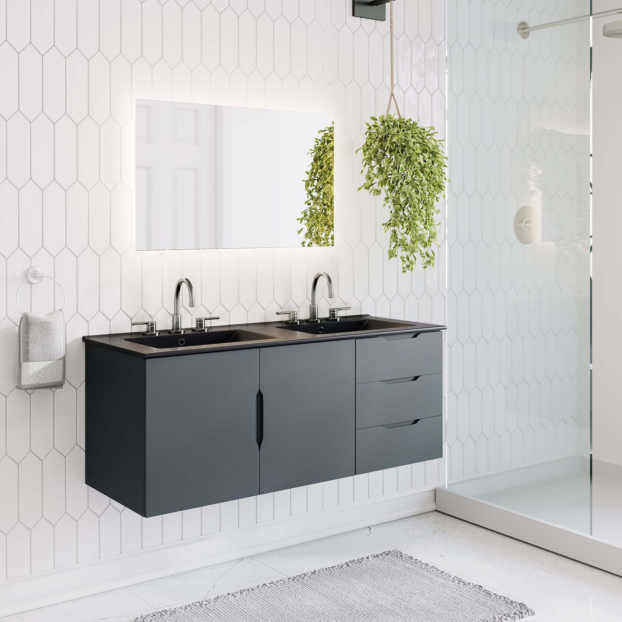 Vitality 48" Double Sink Bathroom Vanity, Gray Black