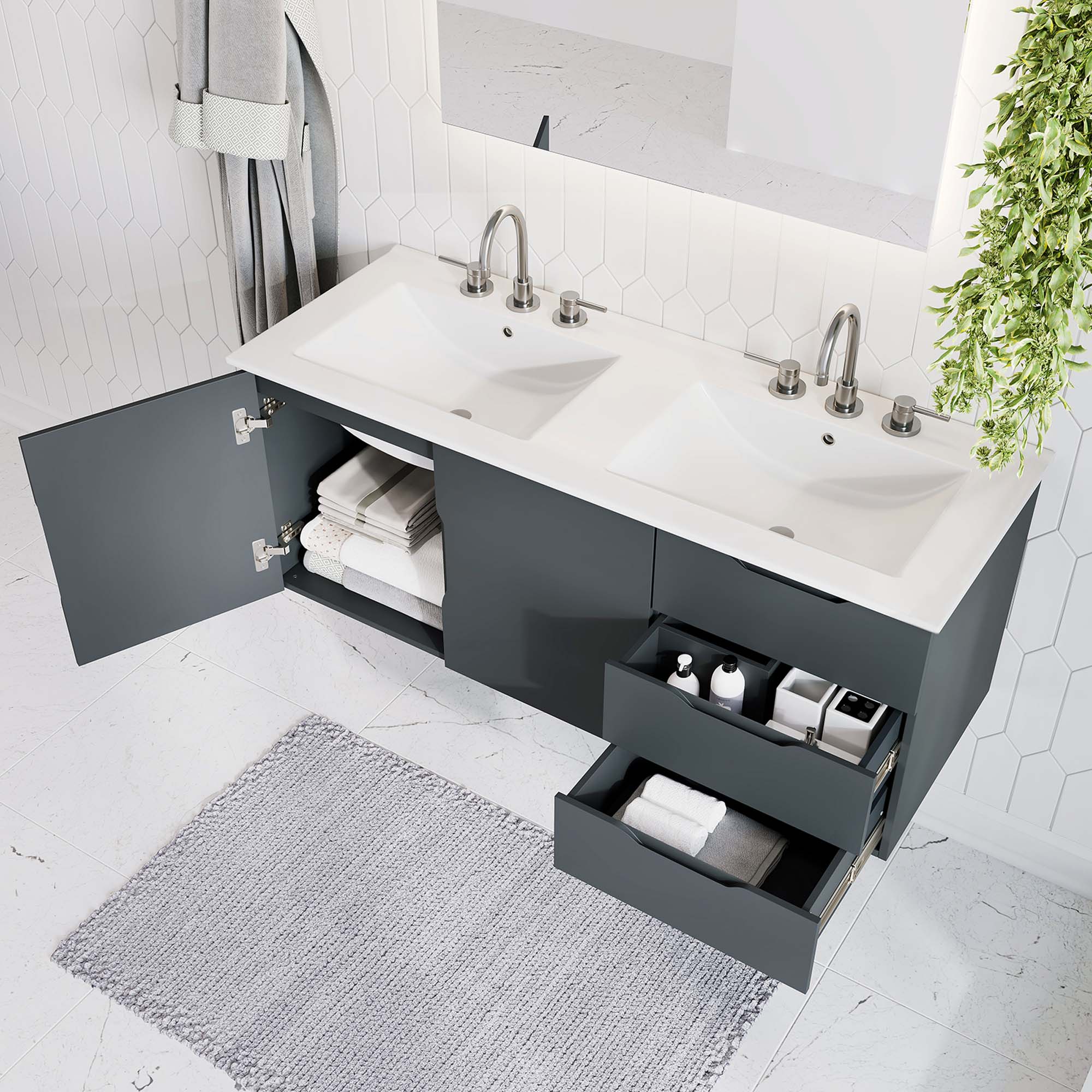 Vitality 48" Double Sink Bathroom Vanity, Gray White