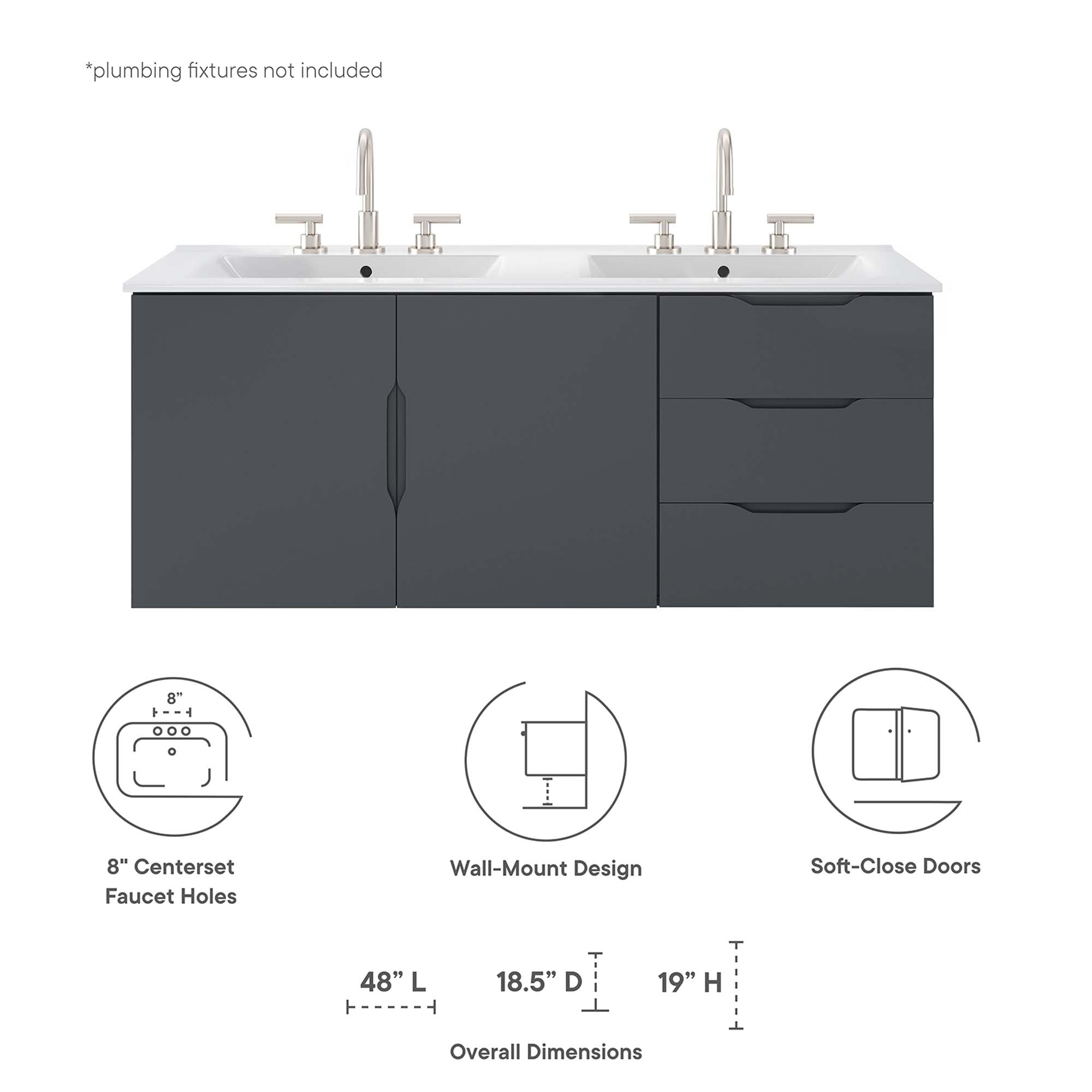 Vitality 48" Double Sink Bathroom Vanity, Gray White
