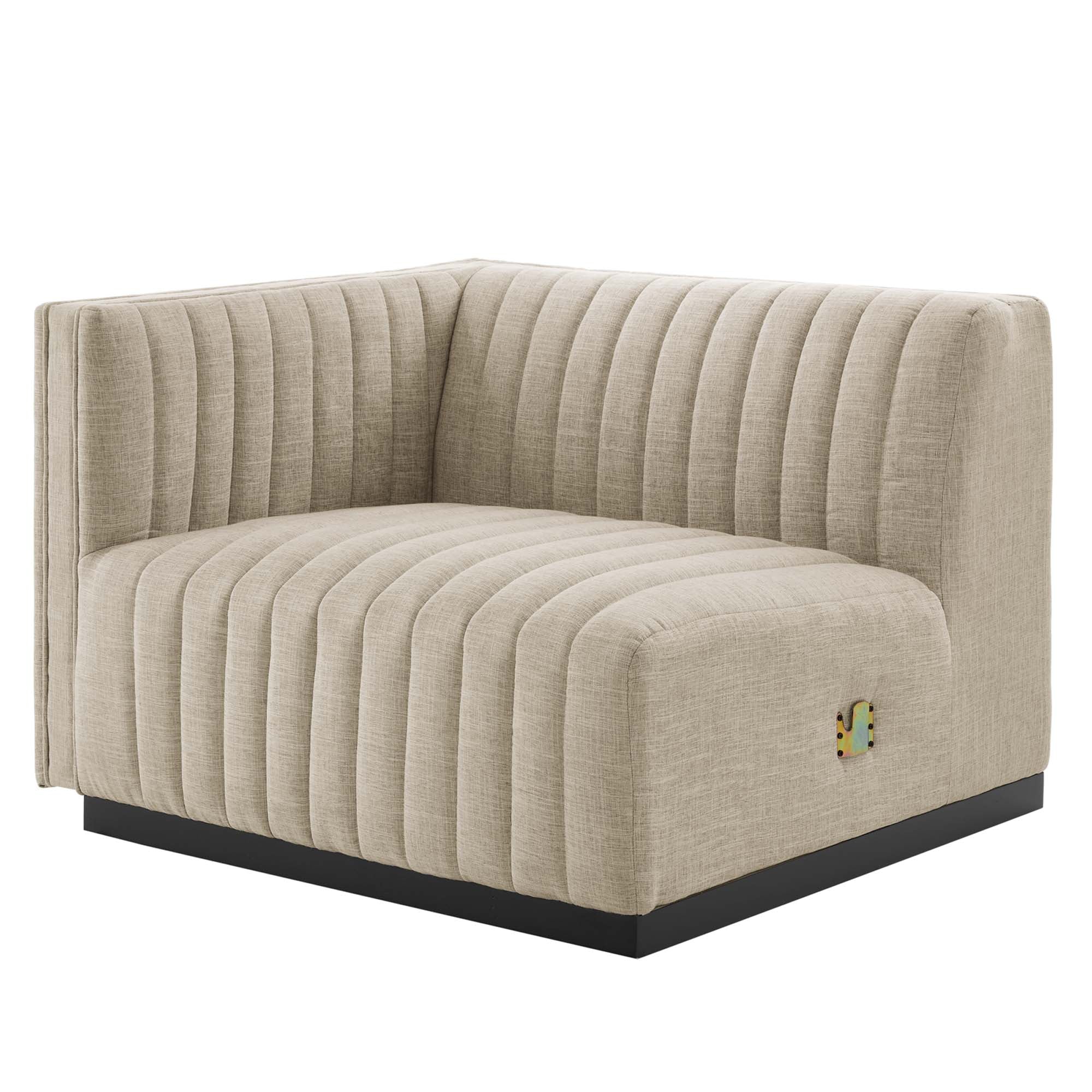 Conjure Channel Tufted Upholstered Fabric Loveseat, Black Beige