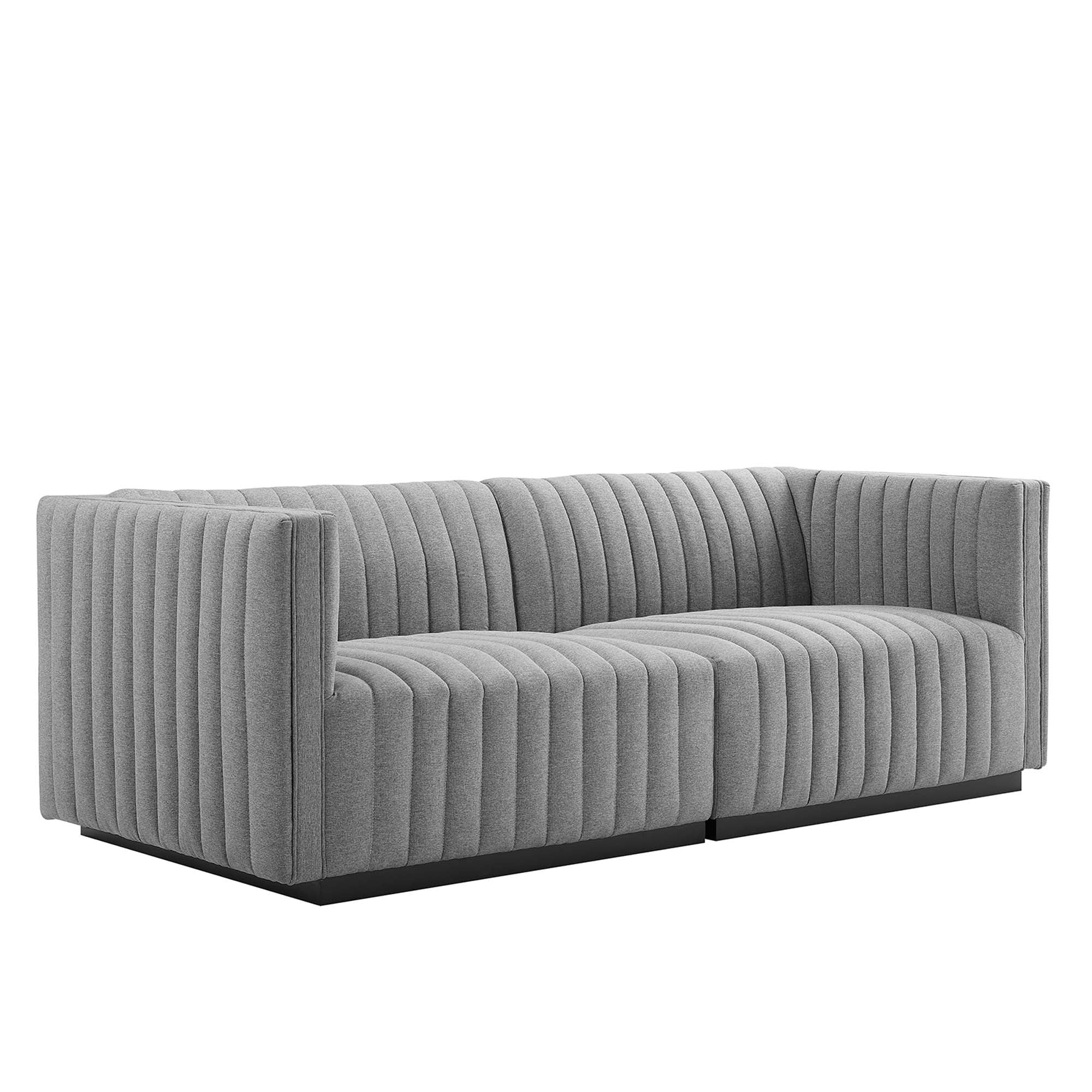 Conjure Channel Tufted Upholstered Fabric Loveseat, Black Light Gray