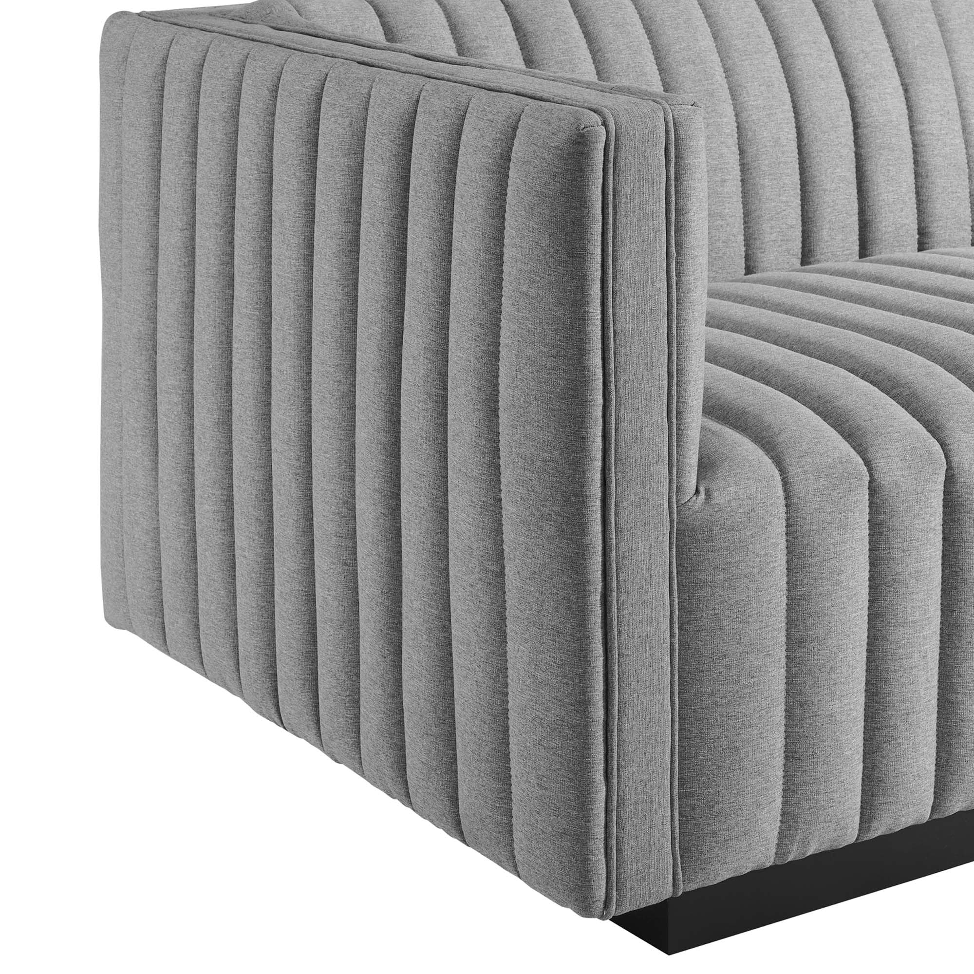 Conjure Channel Tufted Upholstered Fabric Loveseat, Black Light Gray