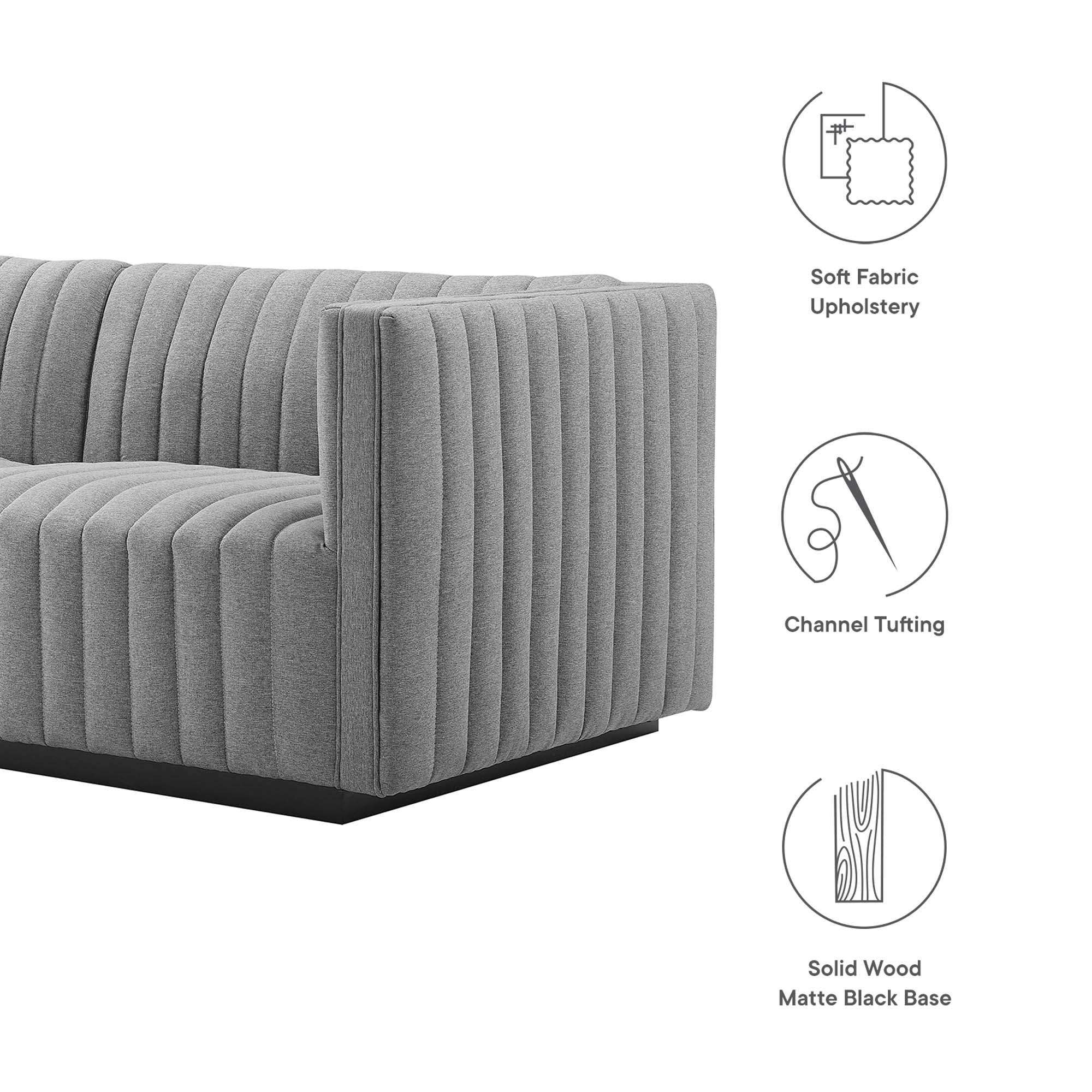 Conjure Channel Tufted Upholstered Fabric Loveseat, Black Light Gray