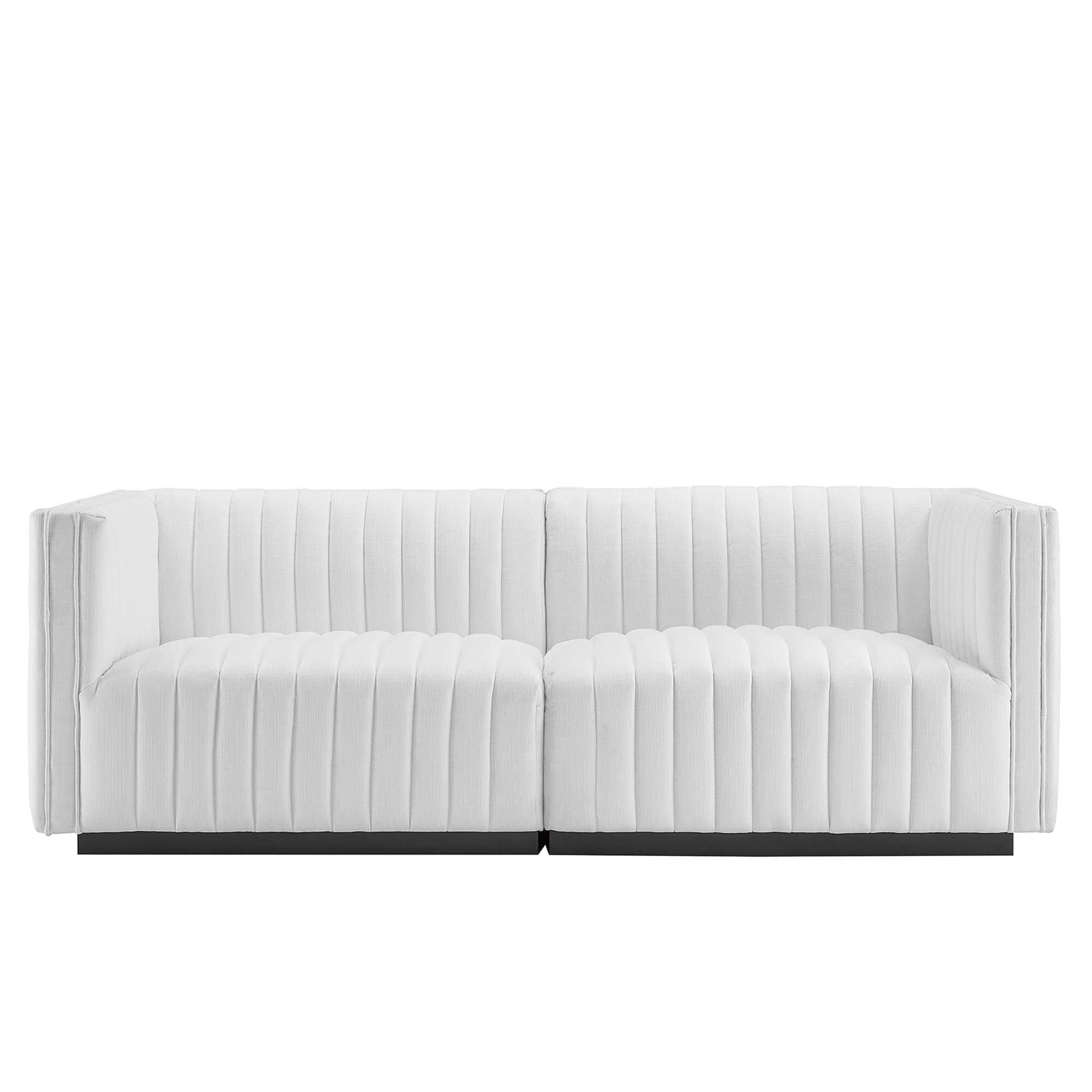 Conjure Channel Tufted Upholstered Fabric Loveseat, Black White