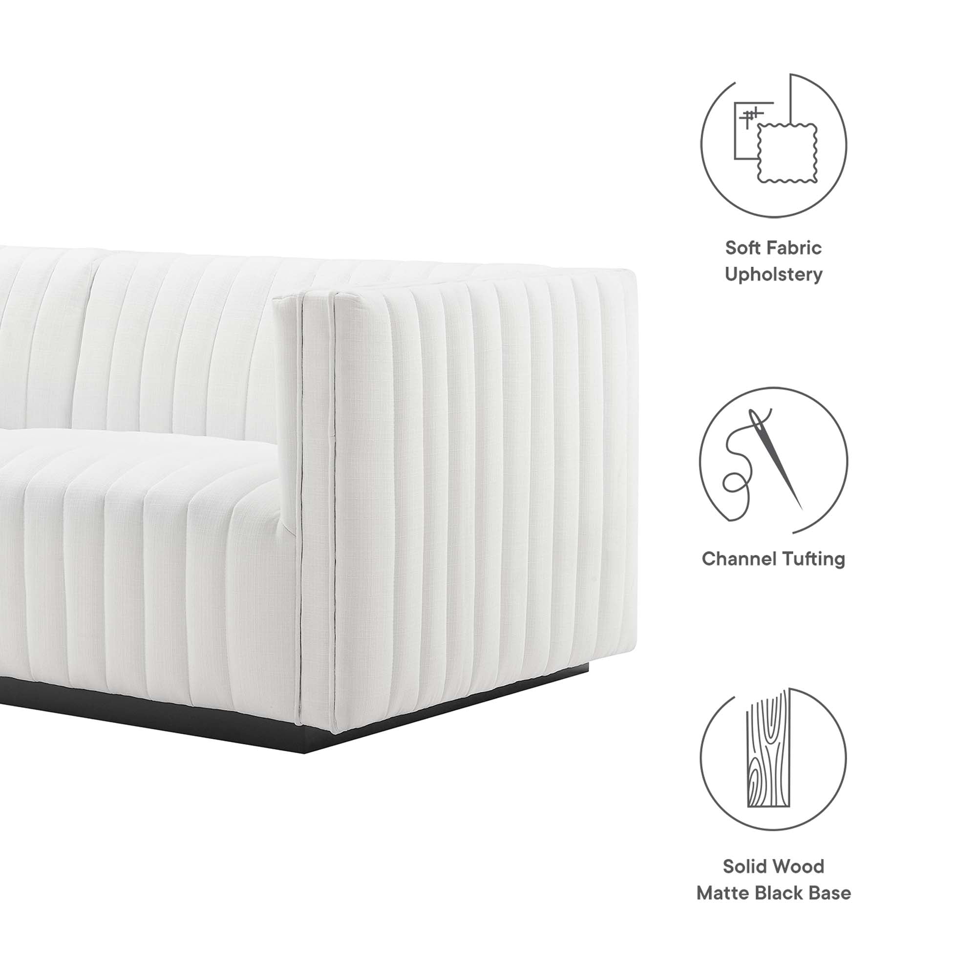 Conjure Channel Tufted Upholstered Fabric Loveseat, Black White