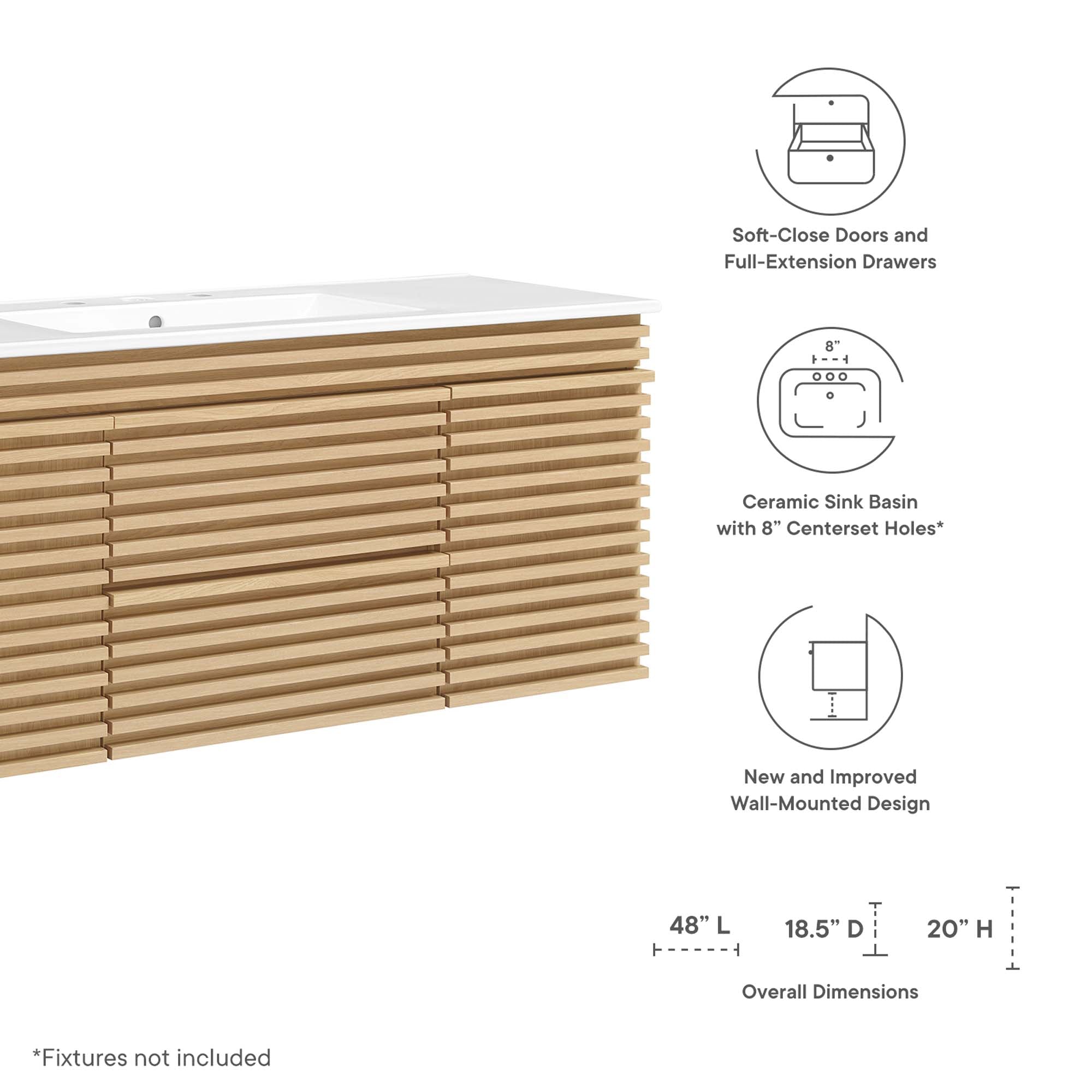 Render 48" Wall-Mount Bathroom Vanity, Oak White