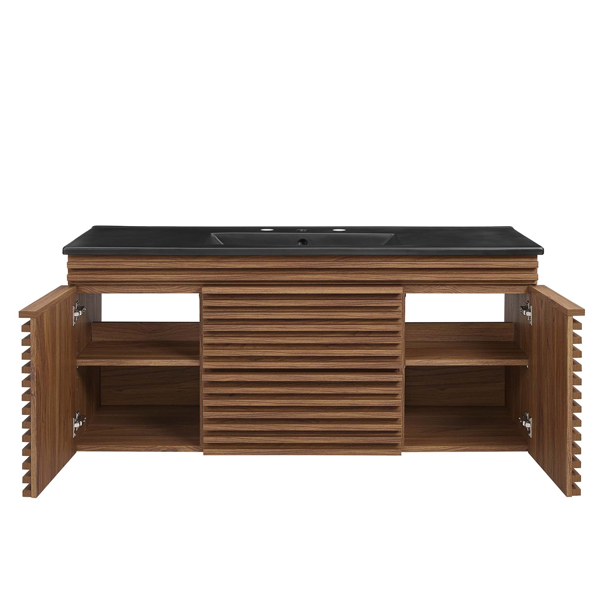 Render 48" Wall-Mount Bathroom Vanity, Walnut Black