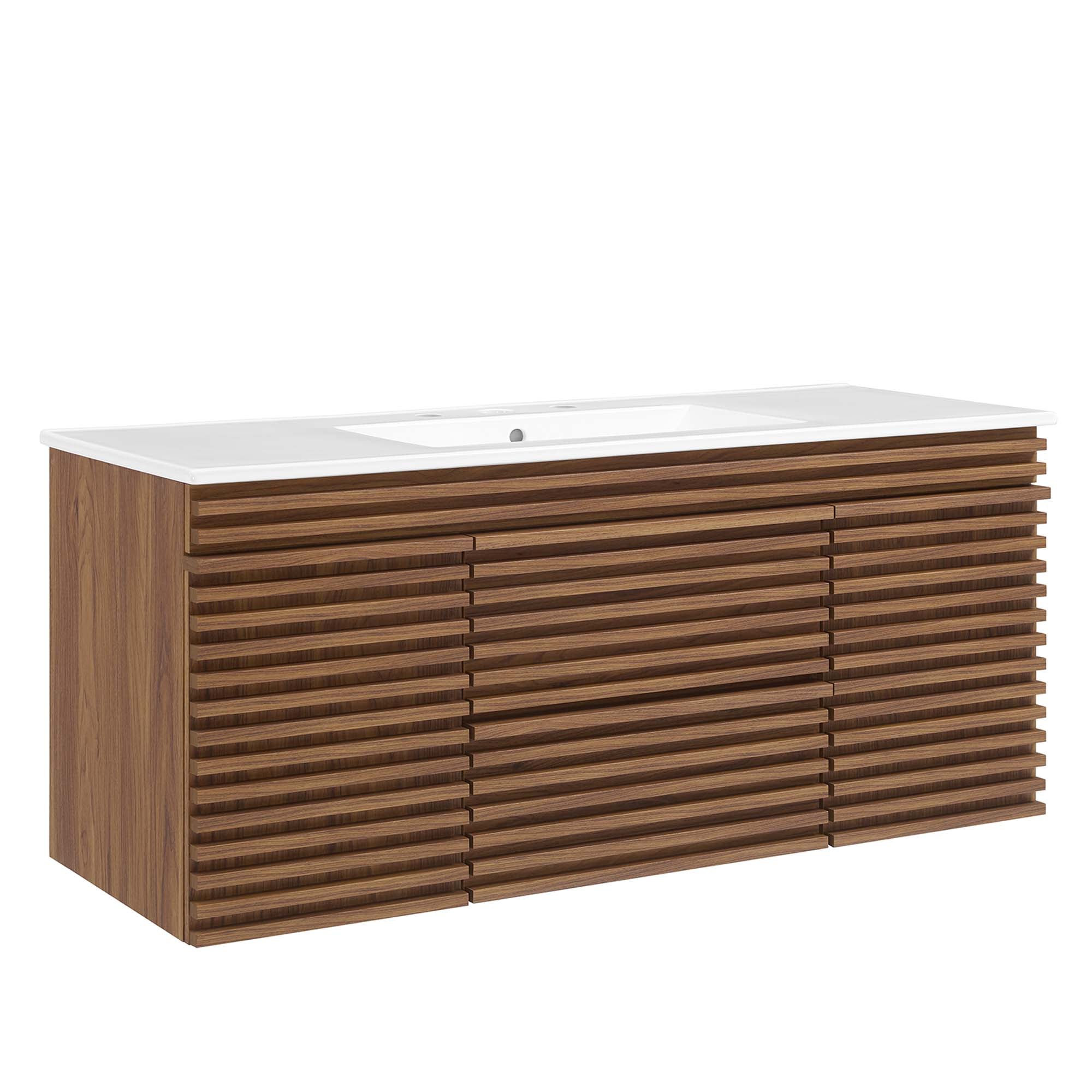 Render 48" Wall-Mount Bathroom Vanity, Walnut White