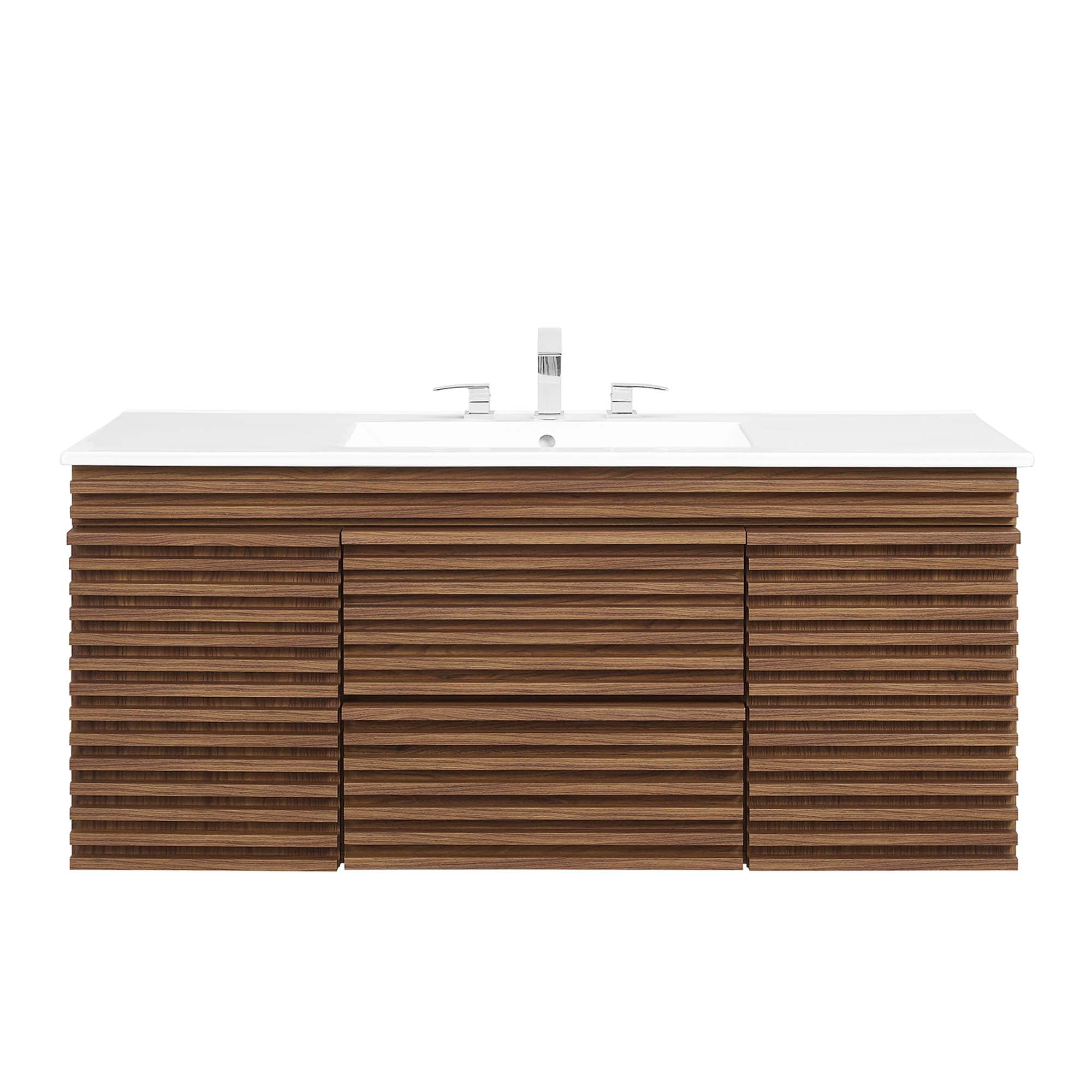 Render 48" Wall-Mount Bathroom Vanity, Walnut White