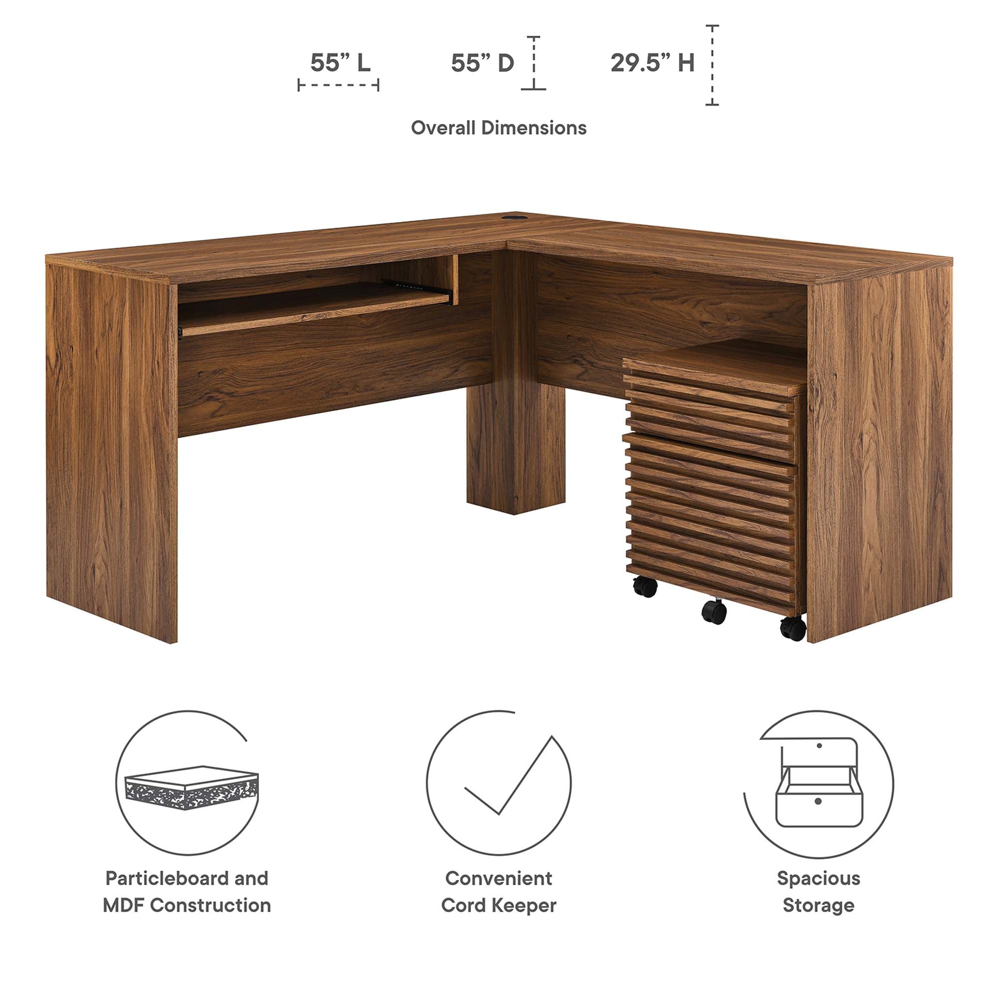 Render Wood Desk and File Cabinet Set, Walnut