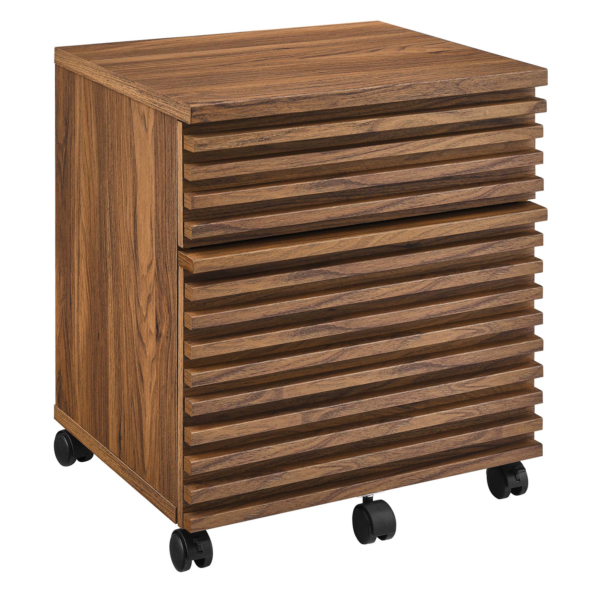 Render Wood Desk and File Cabinet Set, Walnut