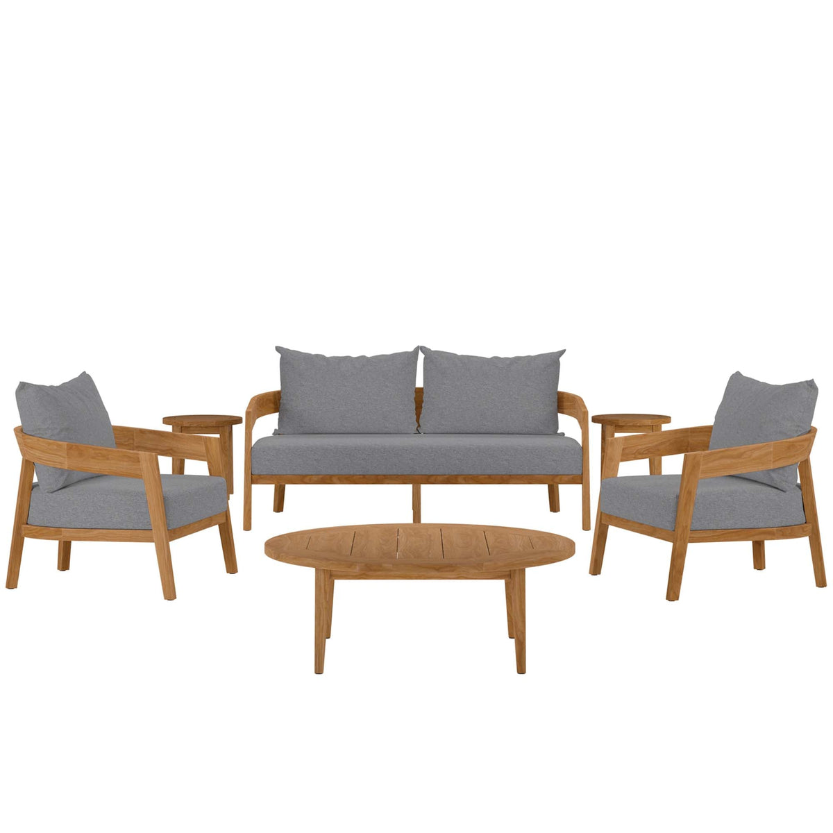 Brisbane 6-Piece Teak Wood Outdoor Patio Set, Natural Gray