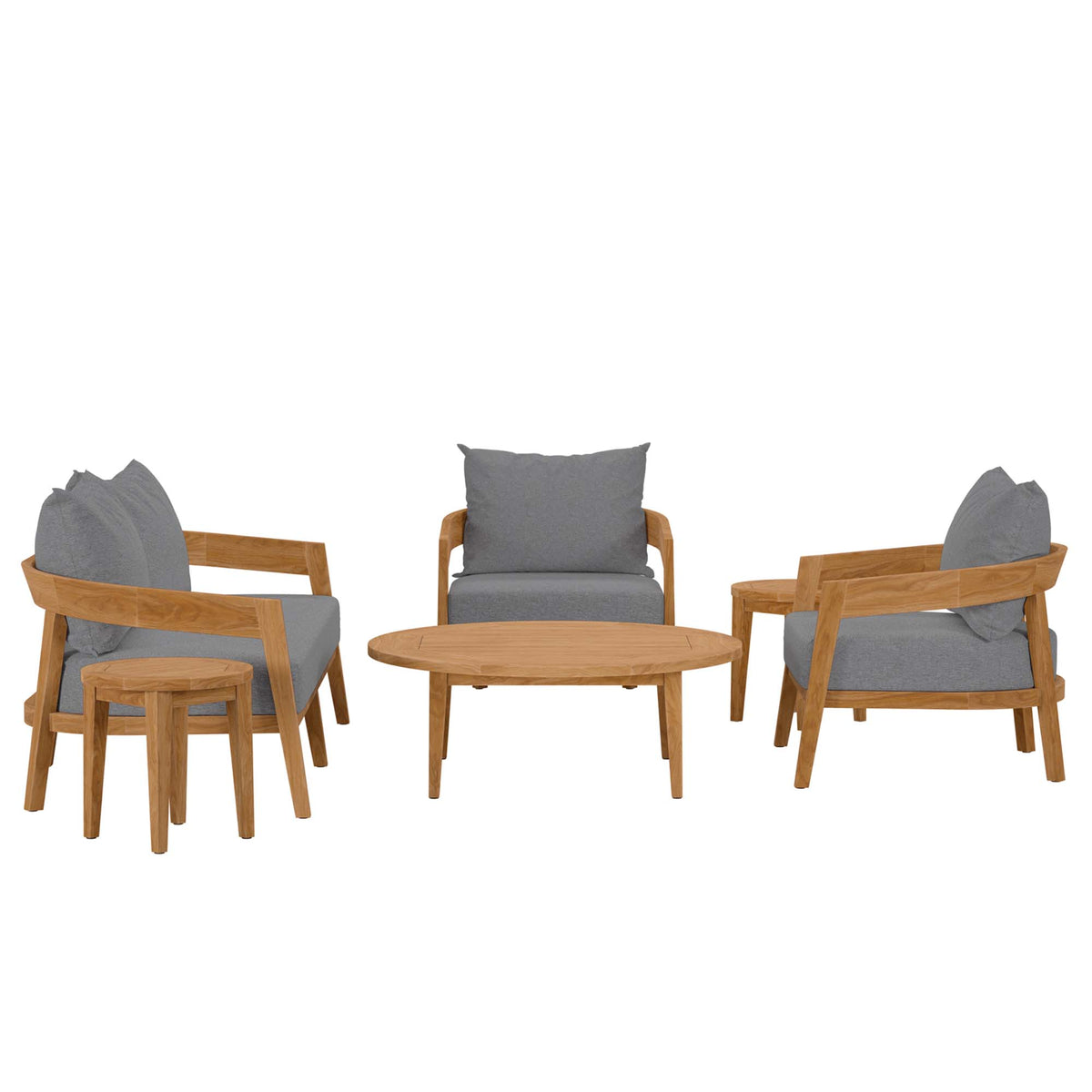 Brisbane 6-Piece Teak Wood Outdoor Patio Set, Natural Gray