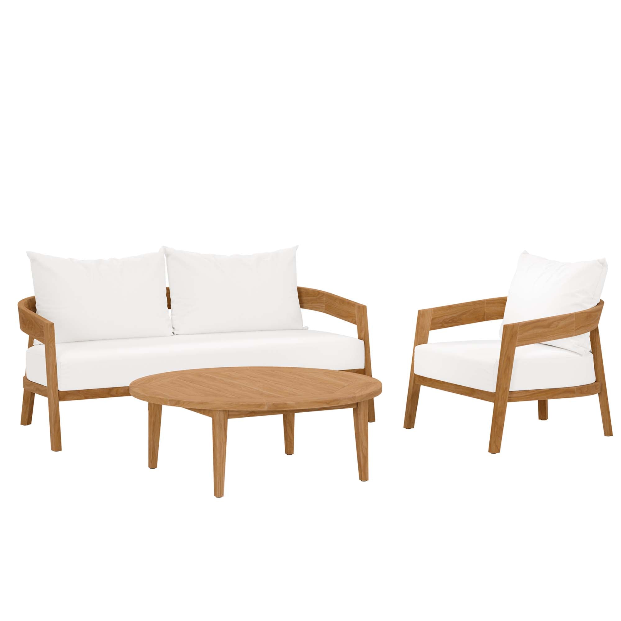 Brisbane 3-Piece Teak Wood Outdoor Patio Set, Natural White