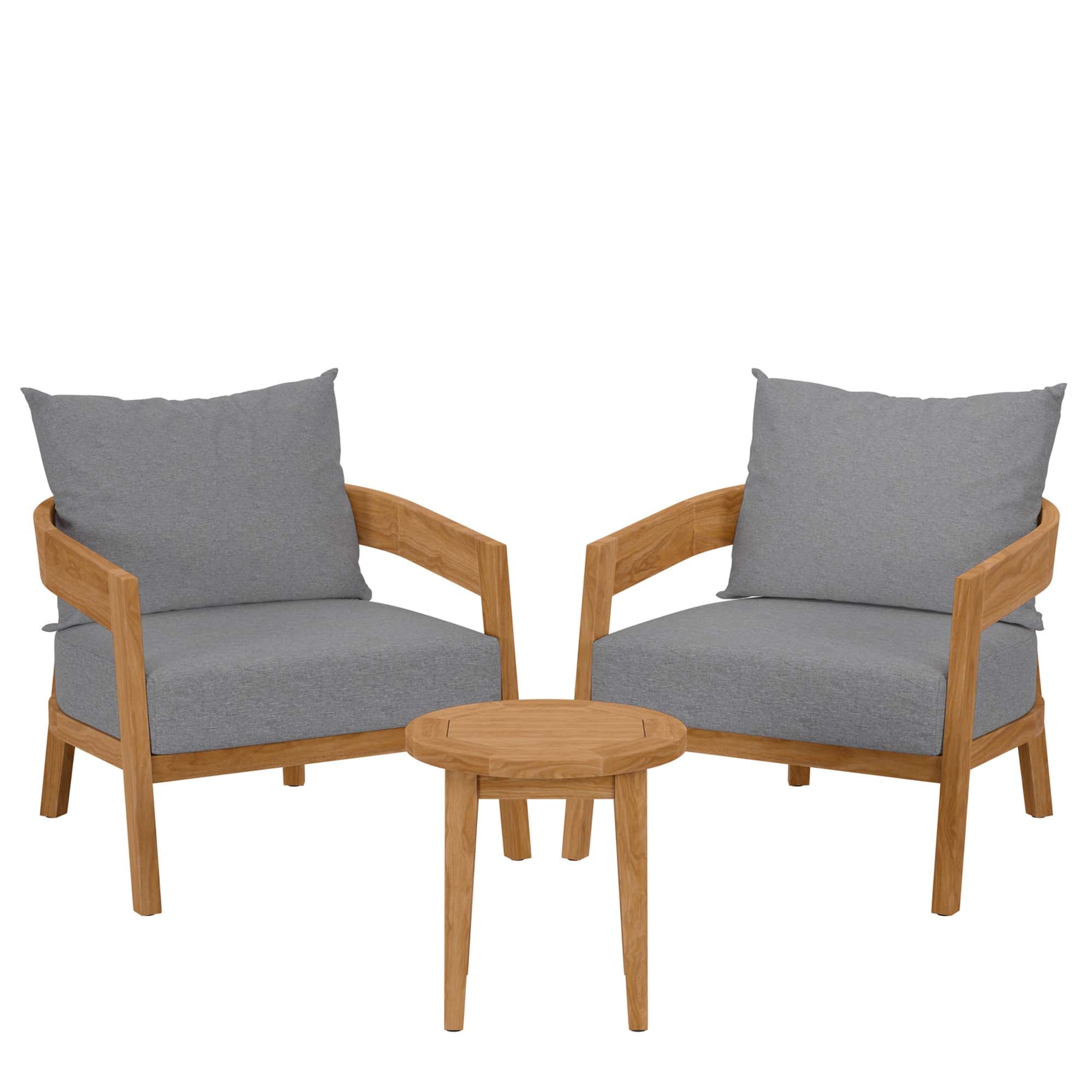 Brisbane 3-Piece Teak Wood Outdoor Patio Set, Natural Gray