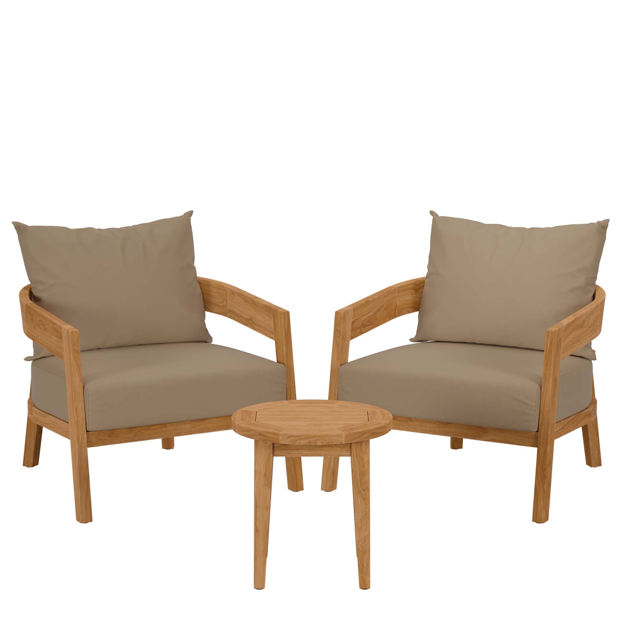 Brisbane 3-Piece Teak Wood Outdoor Patio Set, Natural Light Brown