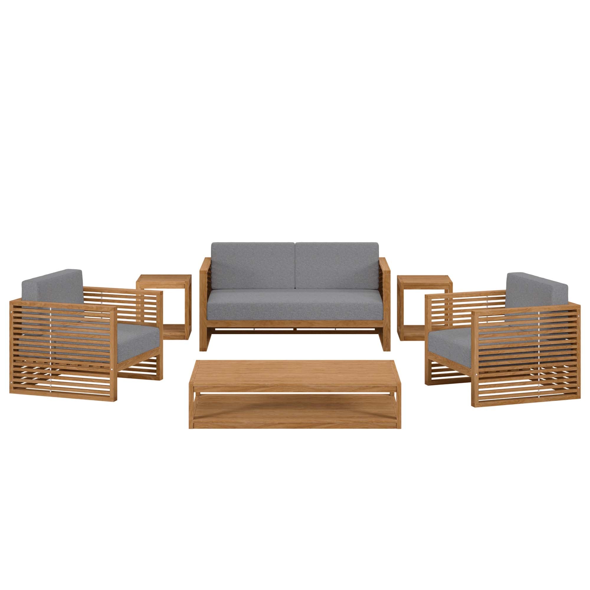 Carlsbad 6-Piece Teak Wood Outdoor Patio Set, Natural Gray