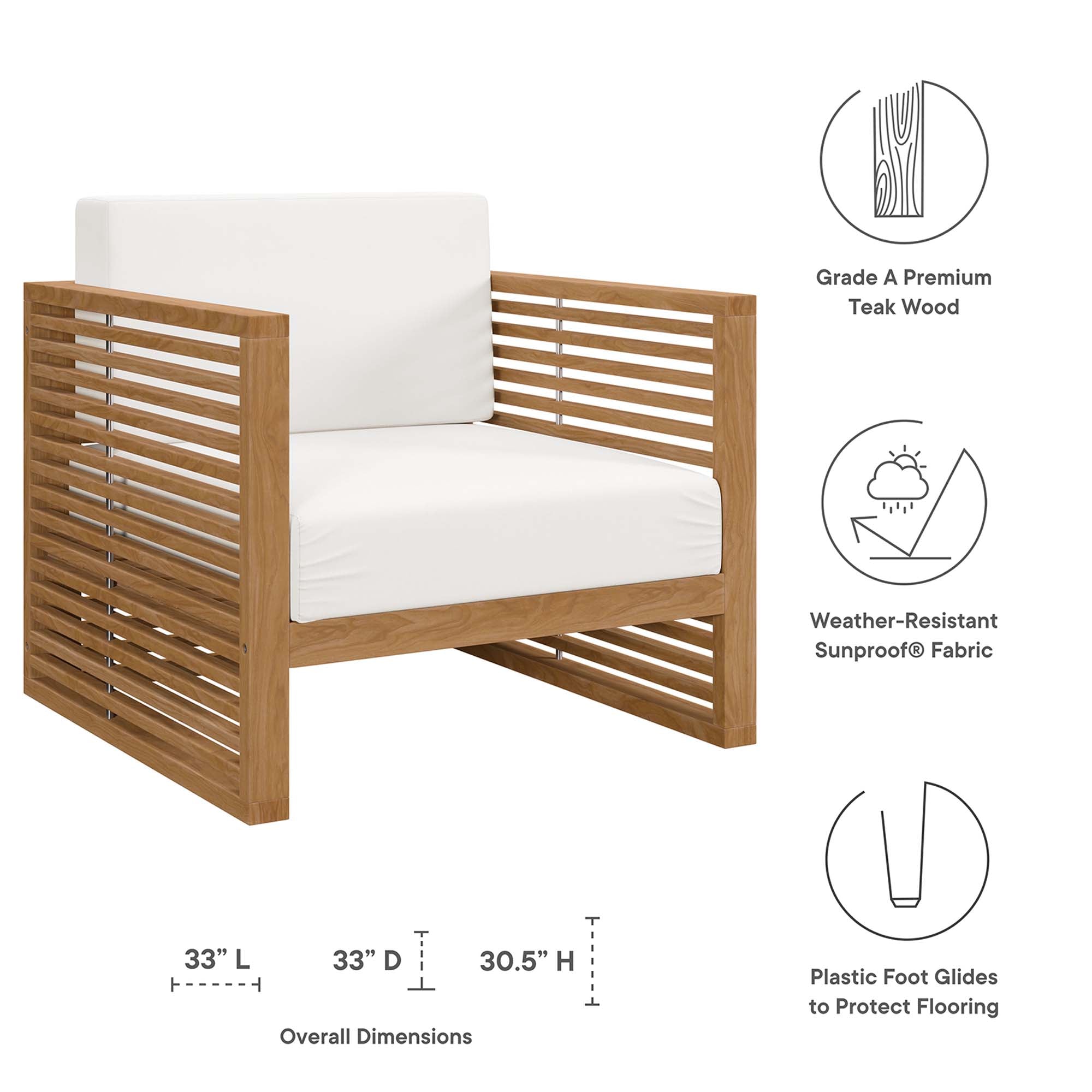 Carlsbad 6-Piece Teak Wood Outdoor Patio Set, Natural White
