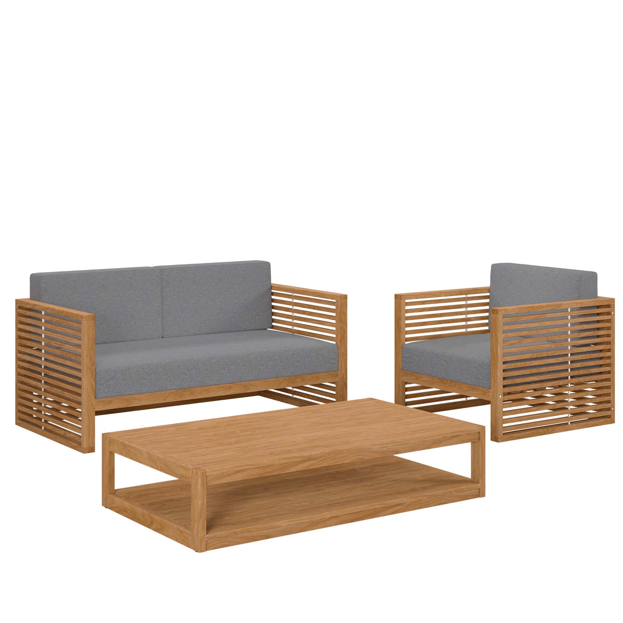 Carlsbad 3-Piece Teak Wood Outdoor Patio Set, Natural Gray