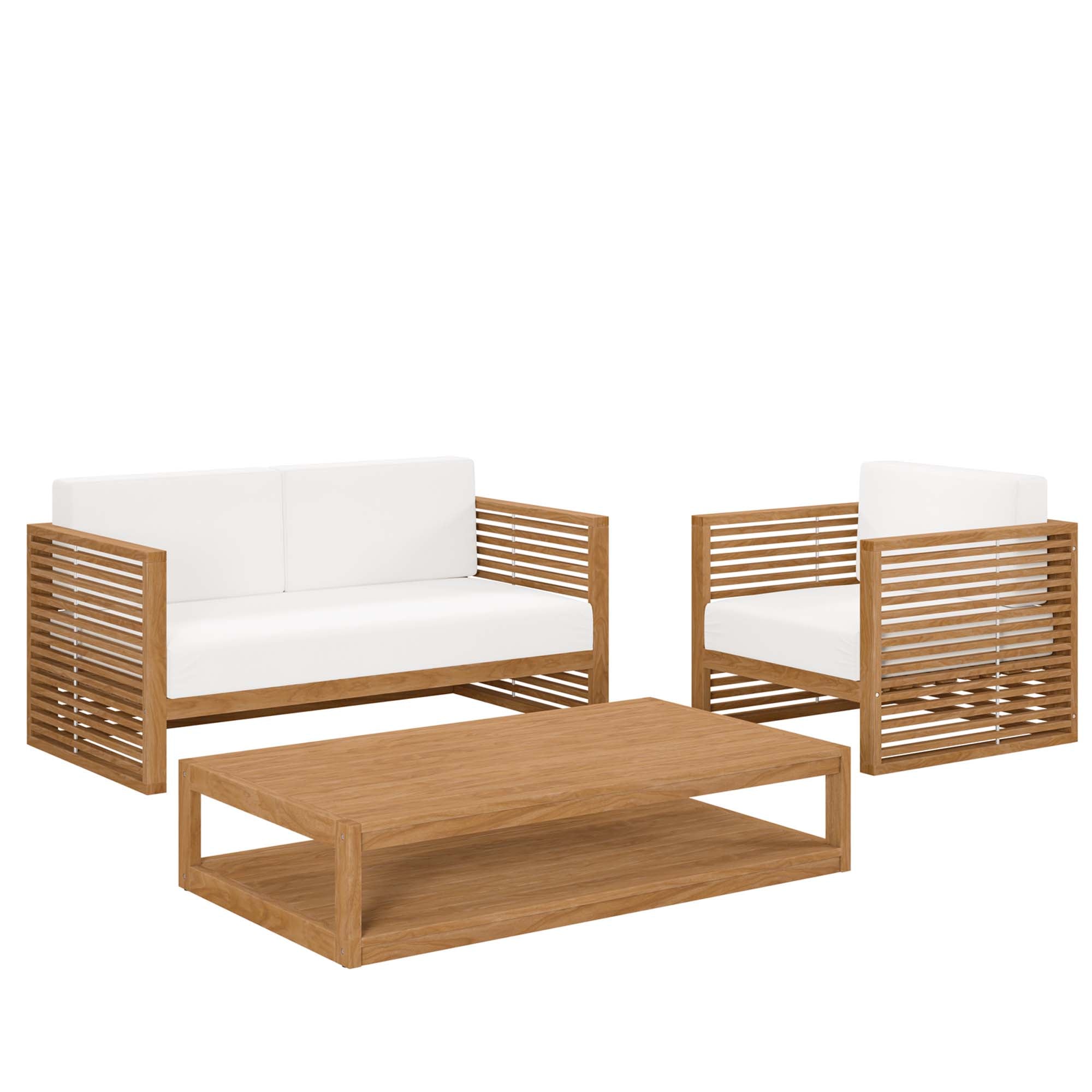 Carlsbad 3-Piece Teak Wood Outdoor Patio Set, Natural White