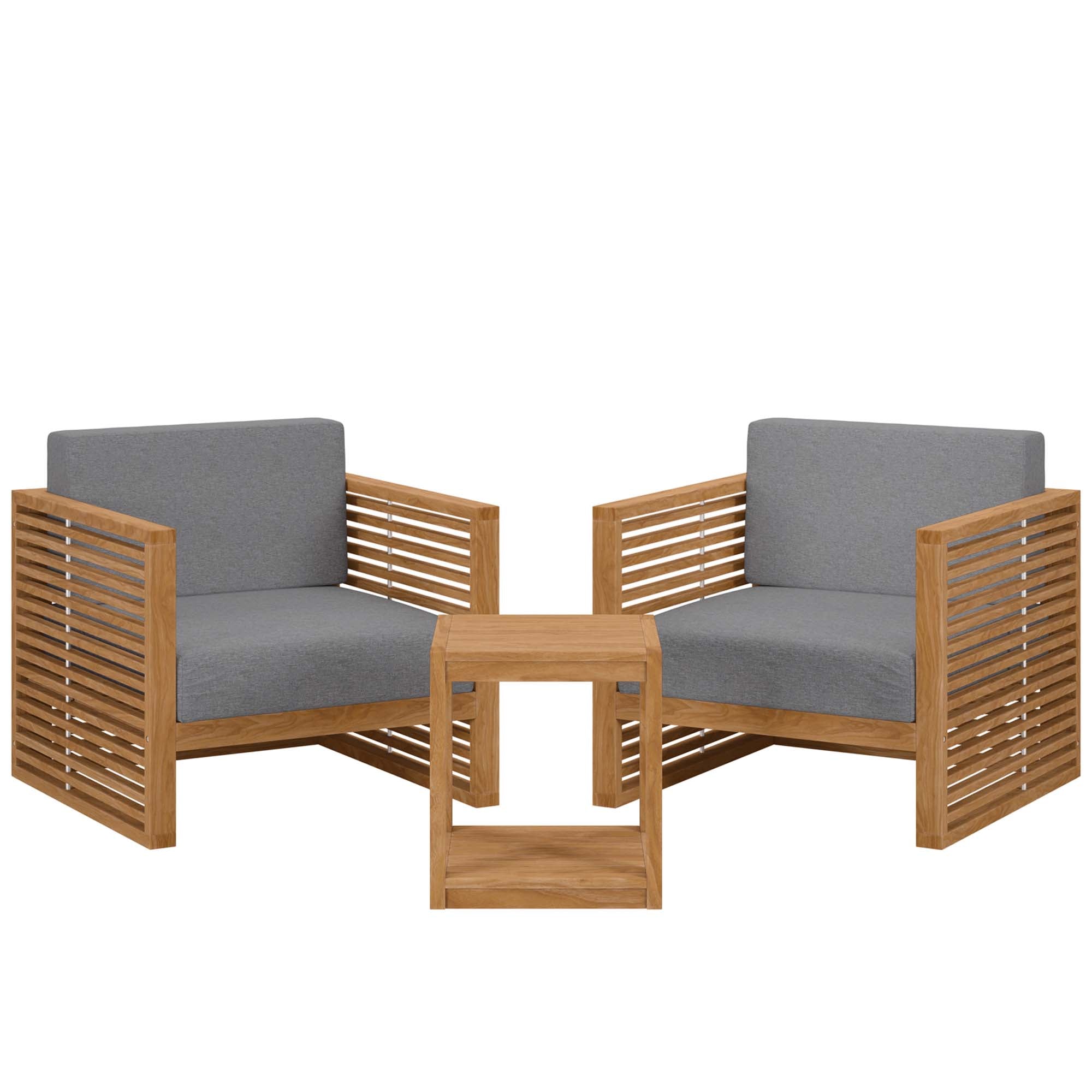 Carlsbad 3-Piece Teak Wood Outdoor Patio Set, Natural Gray