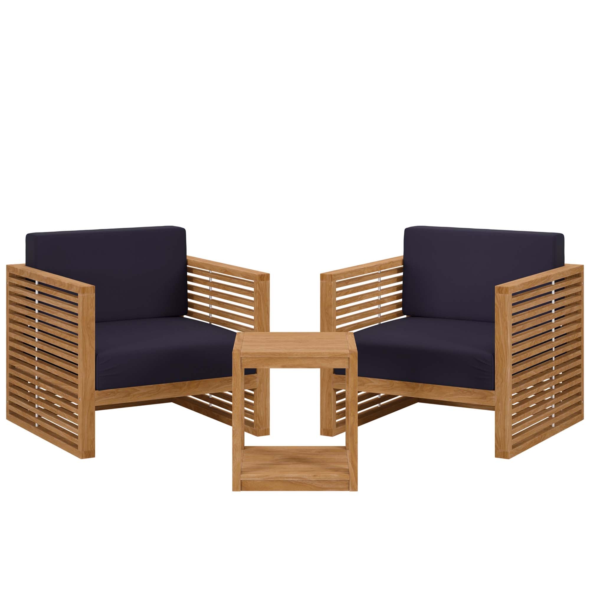 Carlsbad 3-Piece Teak Wood Outdoor Patio Set, Natural Navy