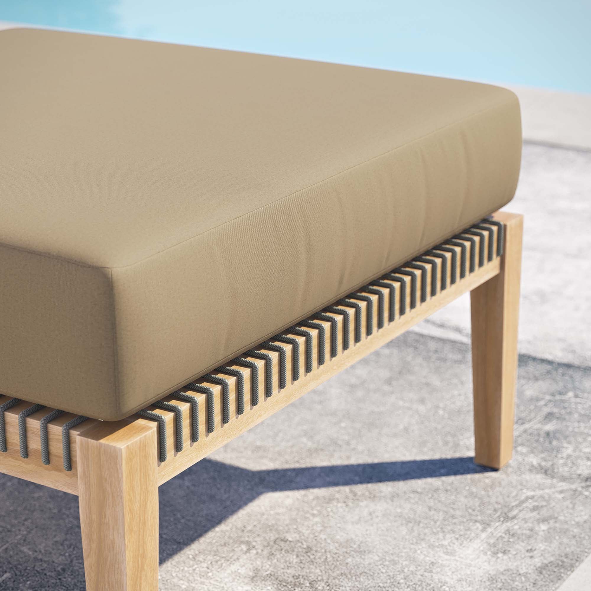 Clearwater Outdoor Patio Teak Wood Ottoman, Gray Light Brown
