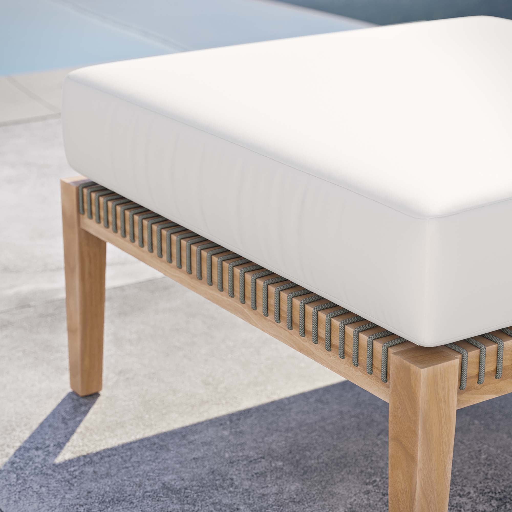 Clearwater Outdoor Patio Teak Wood Ottoman, Gray White