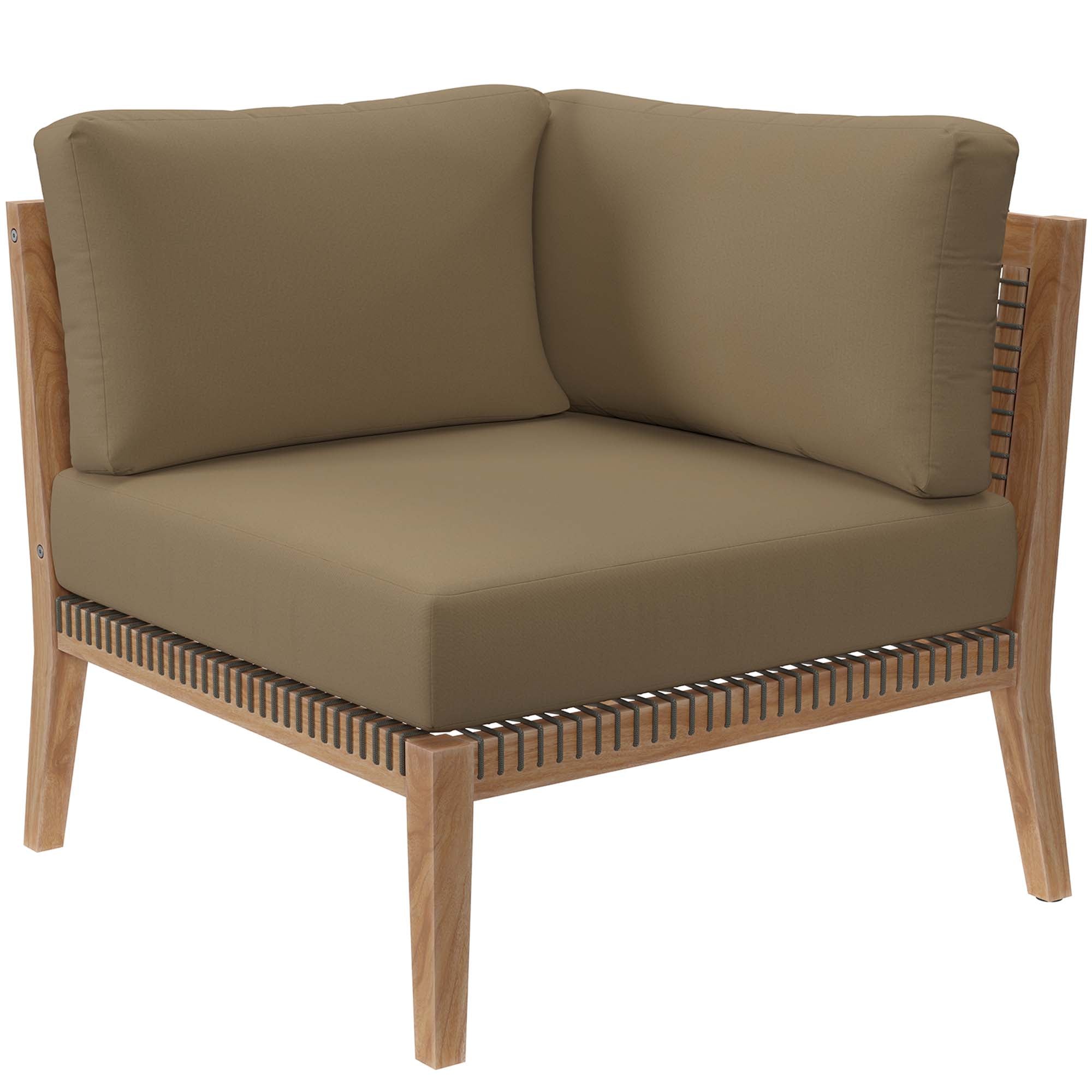 Clearwater Outdoor Patio Teak Wood Corner Chair, Gray Light Brown