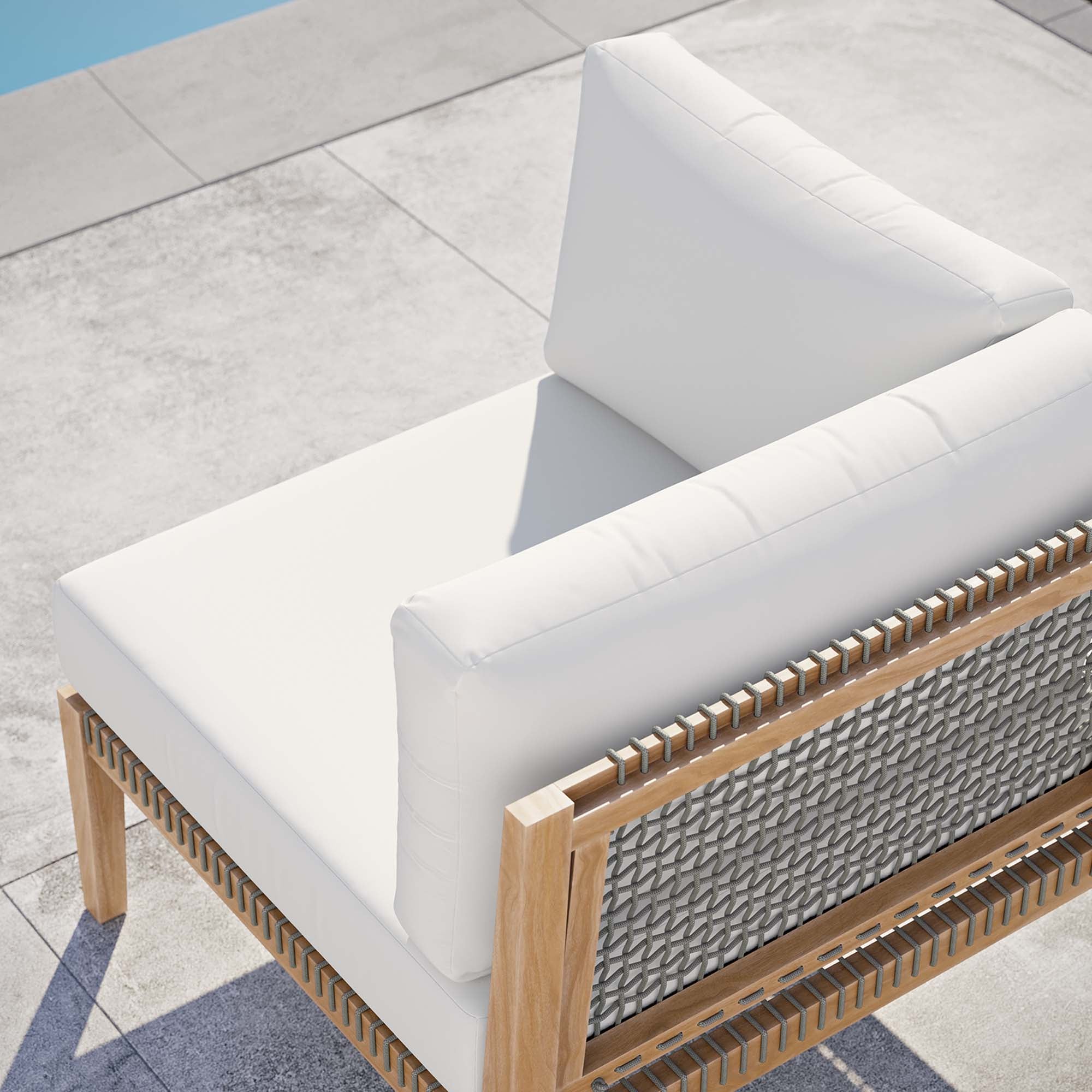 Clearwater Outdoor Patio Teak Wood Corner Chair, Gray White