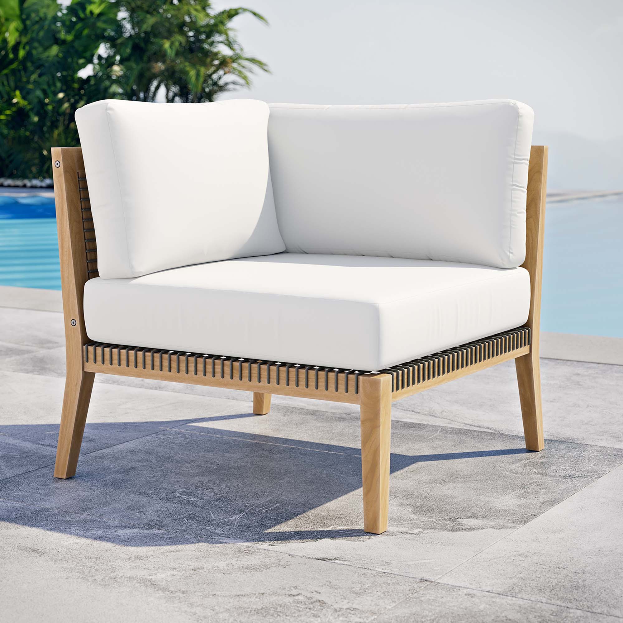 Clearwater Outdoor Patio Teak Wood Corner Chair, Gray White