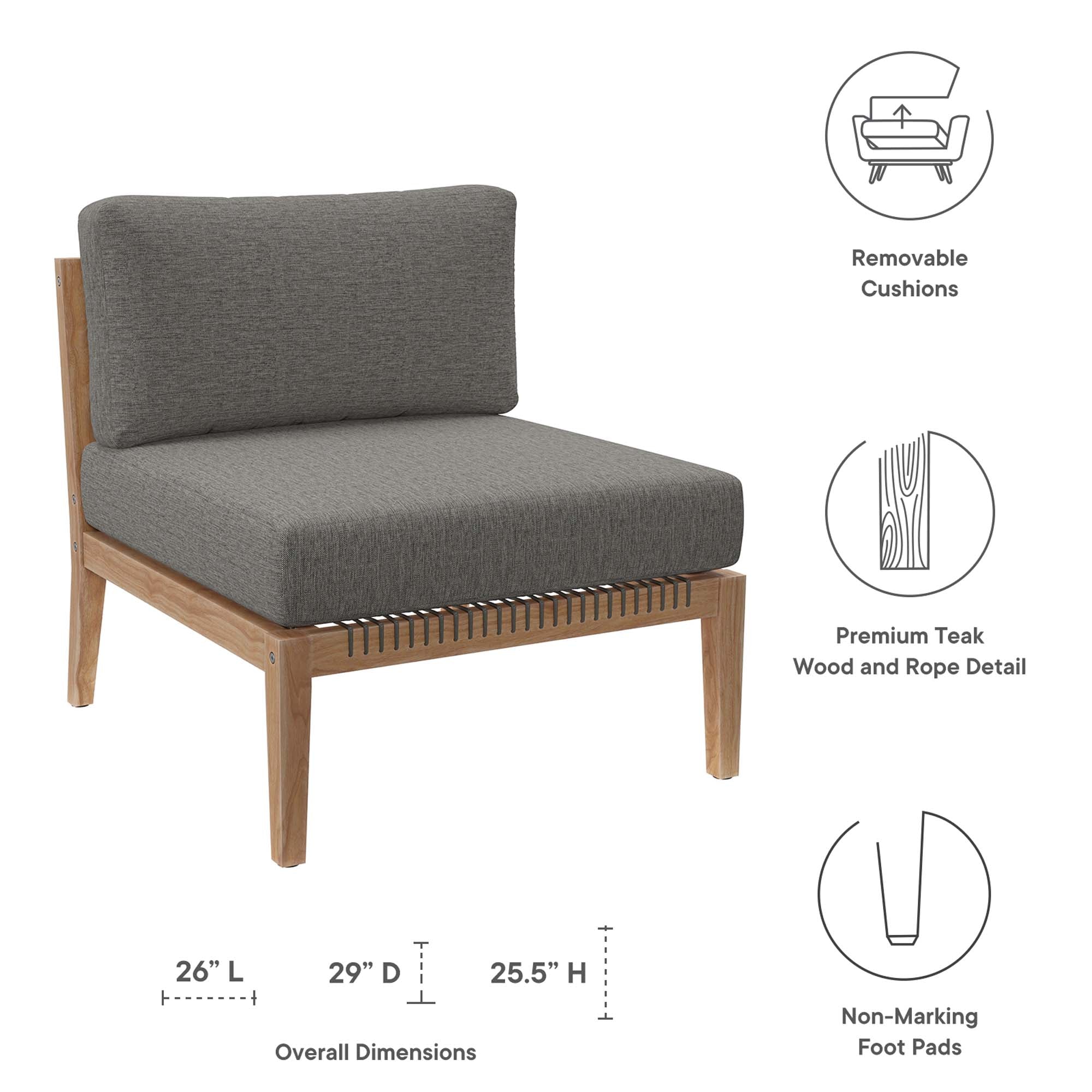 Clearwater Outdoor Patio Teak Wood Armless Chair, Gray Graphite