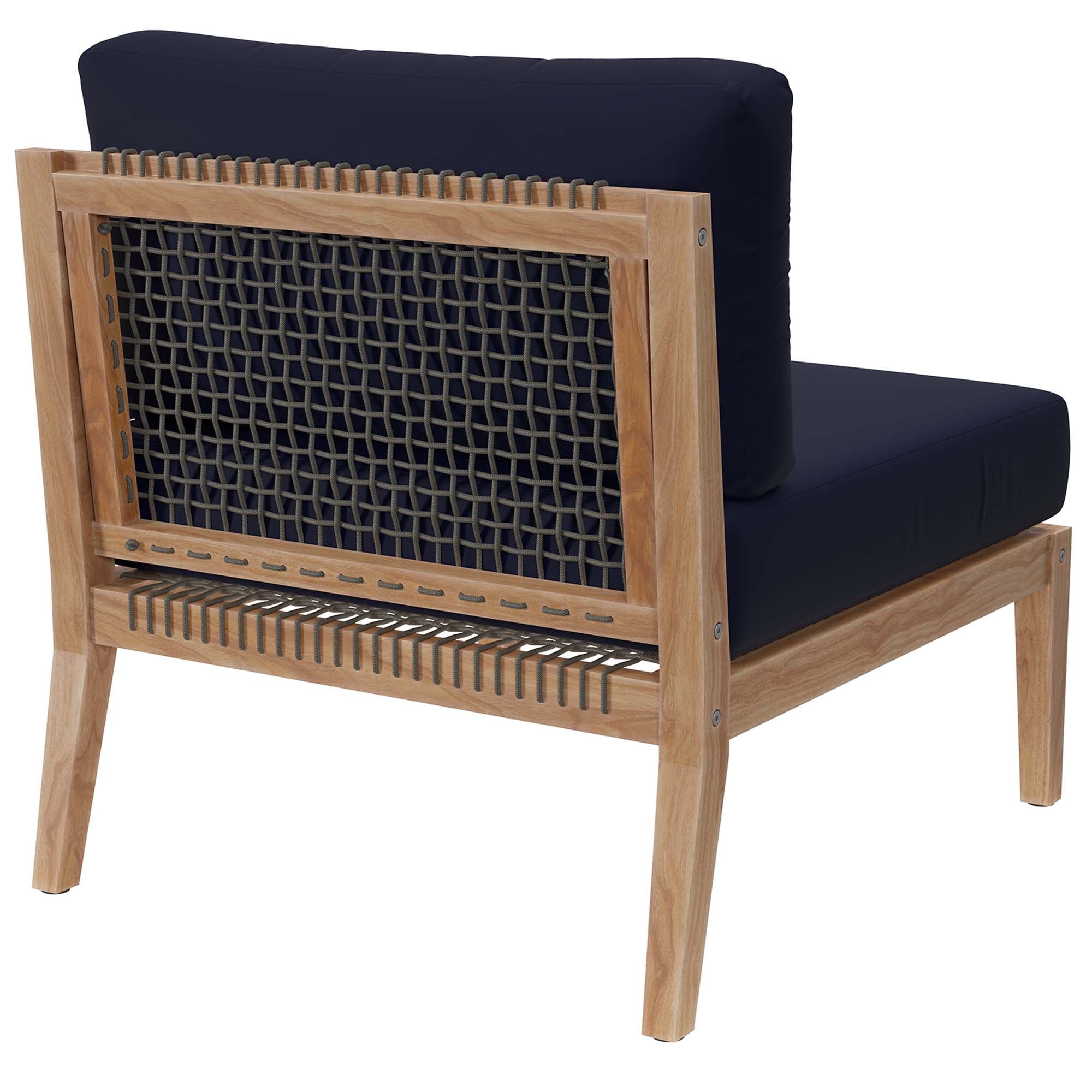 Clearwater Outdoor Patio Teak Wood Armless Chair, Gray Navy