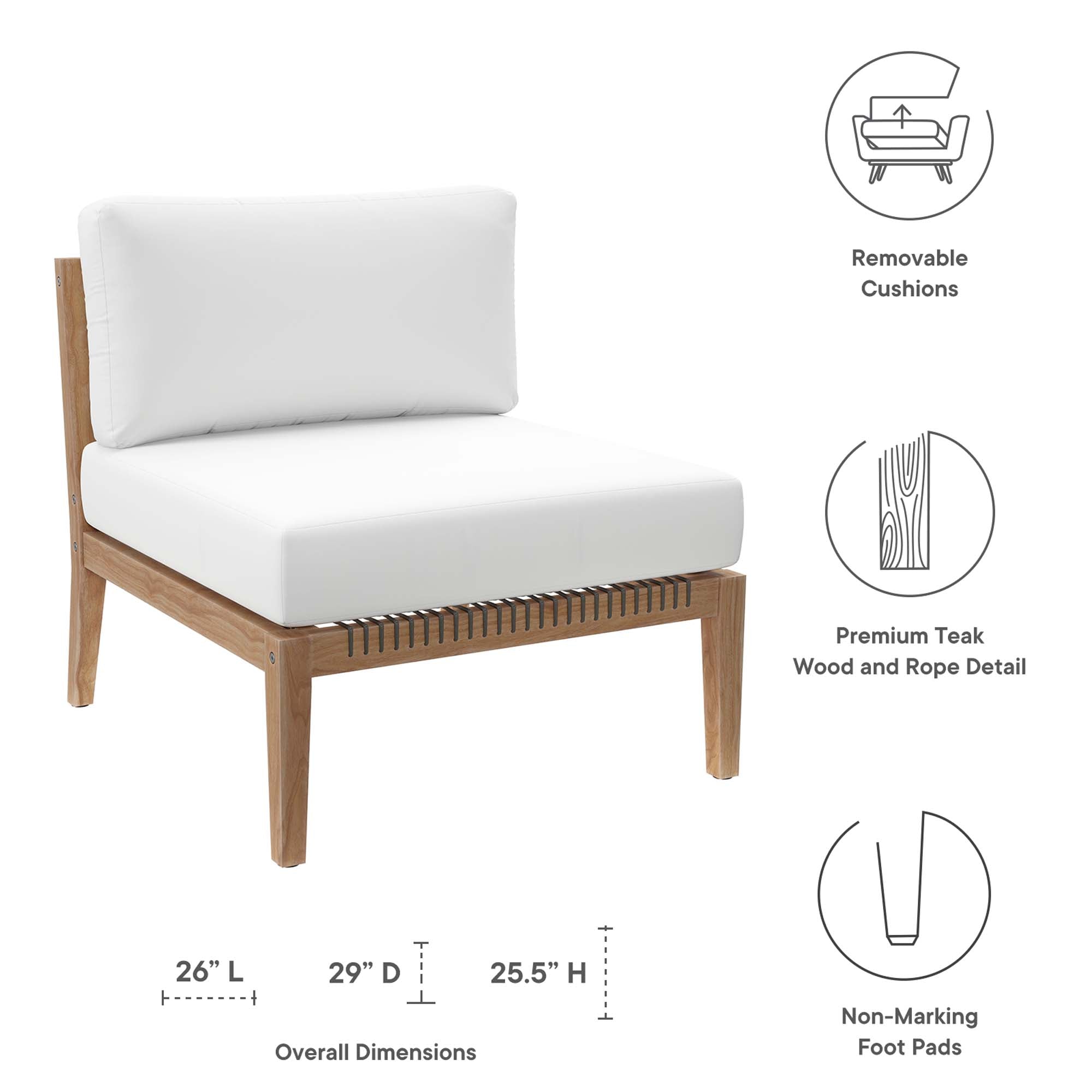 Clearwater Outdoor Patio Teak Wood Armless Chair, Gray White