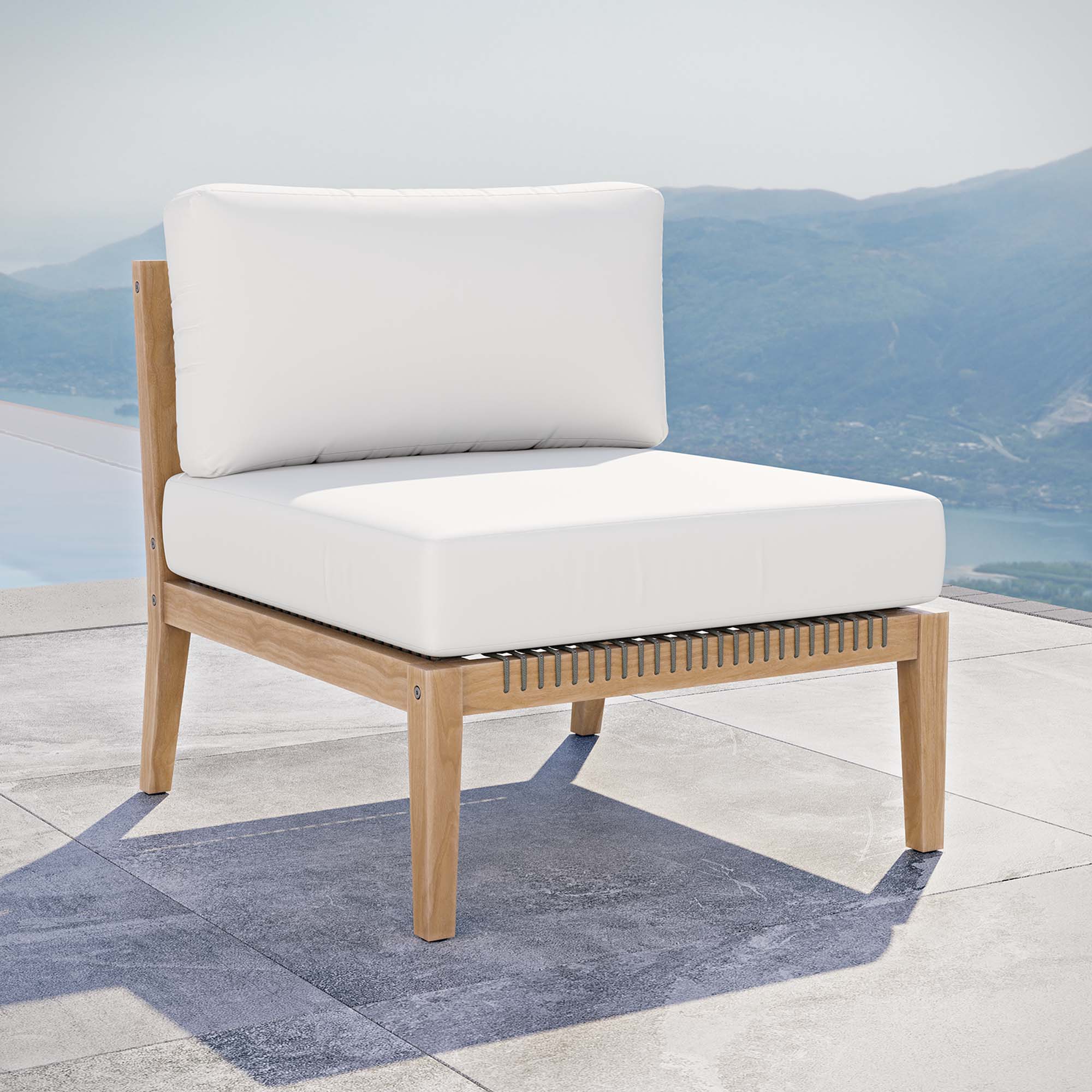 Clearwater Outdoor Patio Teak Wood Armless Chair, Gray White