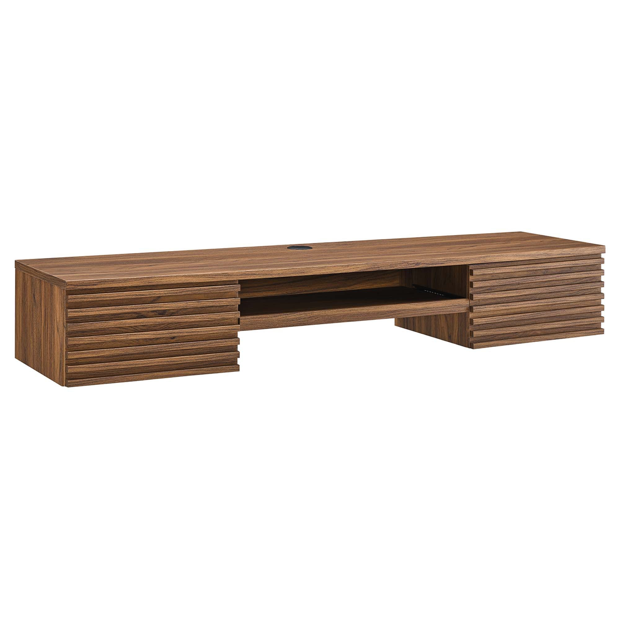 Render Wall Mount Wood Office Desk, Walnut