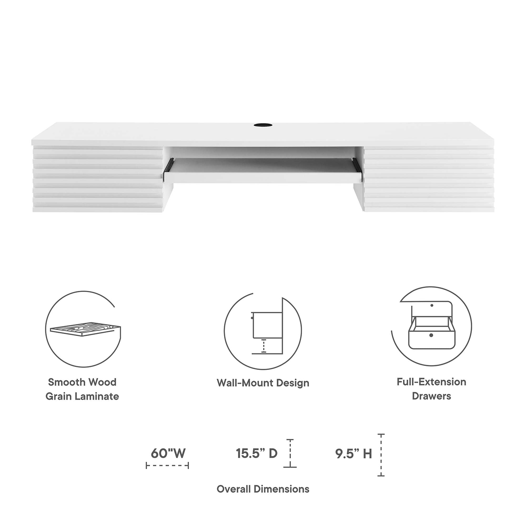 Render Wall Mount Wood Office Desk, White