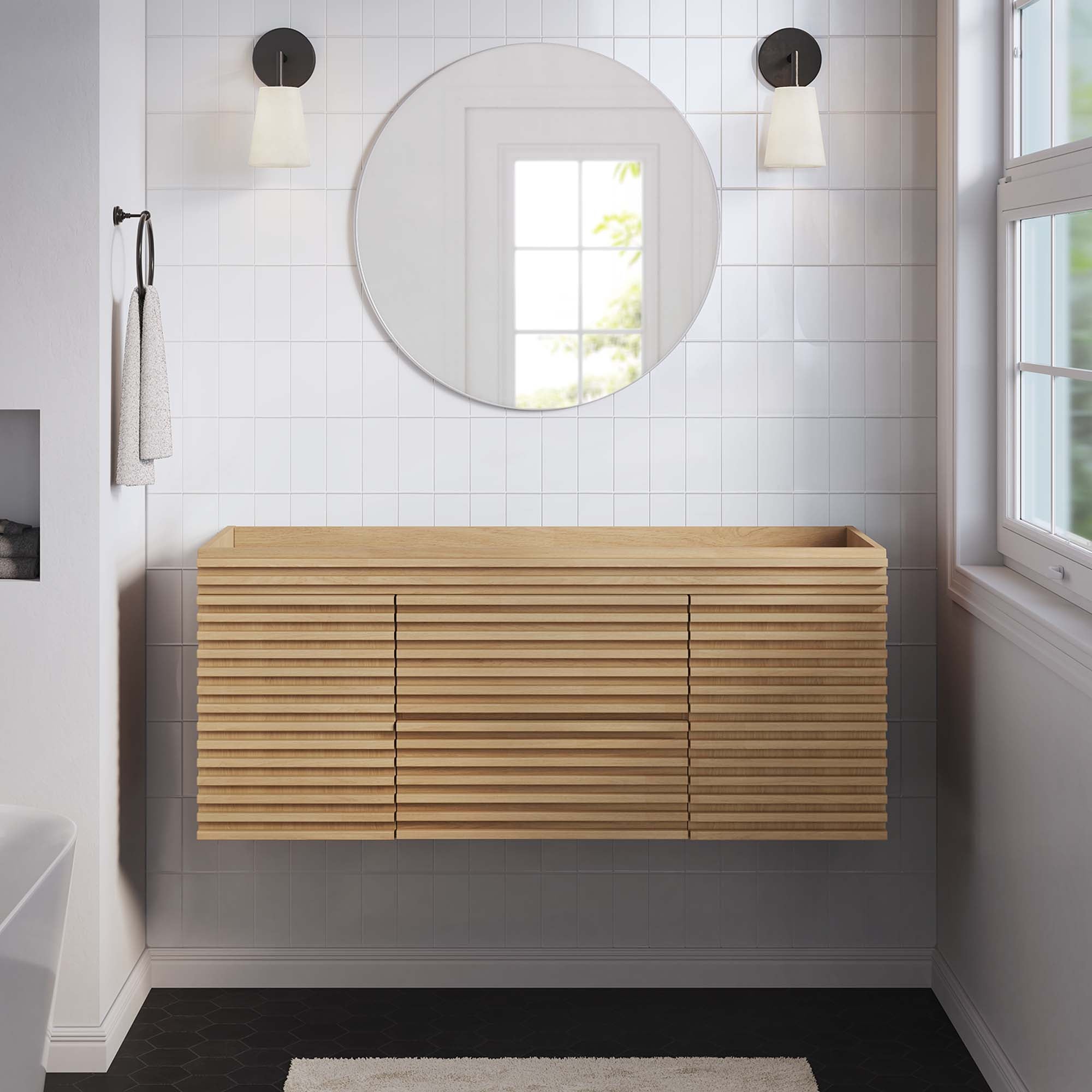 Render 48" Single Sink Compatible (Not Included) Bathroom Vanity Cabinet, Oak